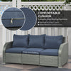 Outsunny Patio Furniture with Cushions, 6 Pieces PE Wicker Patio Sectional Furniture Conversation Set w/ a Three-Seat Sofa, 2 Recliner Chairs, 2 Footstools & Table, Dark Blue