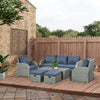 Outsunny Patio Furniture with Cushions, 6 Pieces PE Wicker Patio Sectional Furniture Conversation Set w/ a Three-Seat Sofa, 2 Recliner Chairs, 2 Footstools & Table, Dark Blue