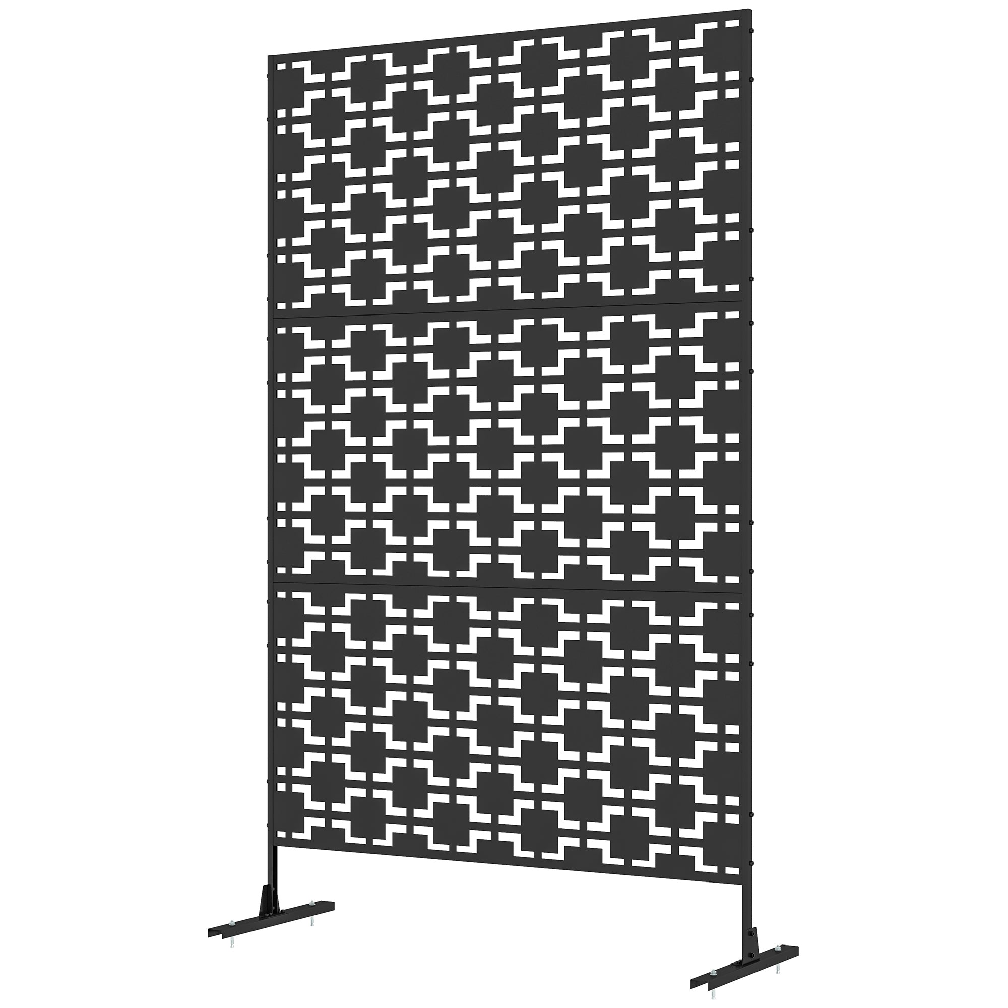 Outsunny Metal Outdoor Privacy Screen, Decorative Outdoor Divider with Stand and Expansion Screws, Freestanding Privacy Panel for Garden, Backyard, Deck, Pool, Grid Style