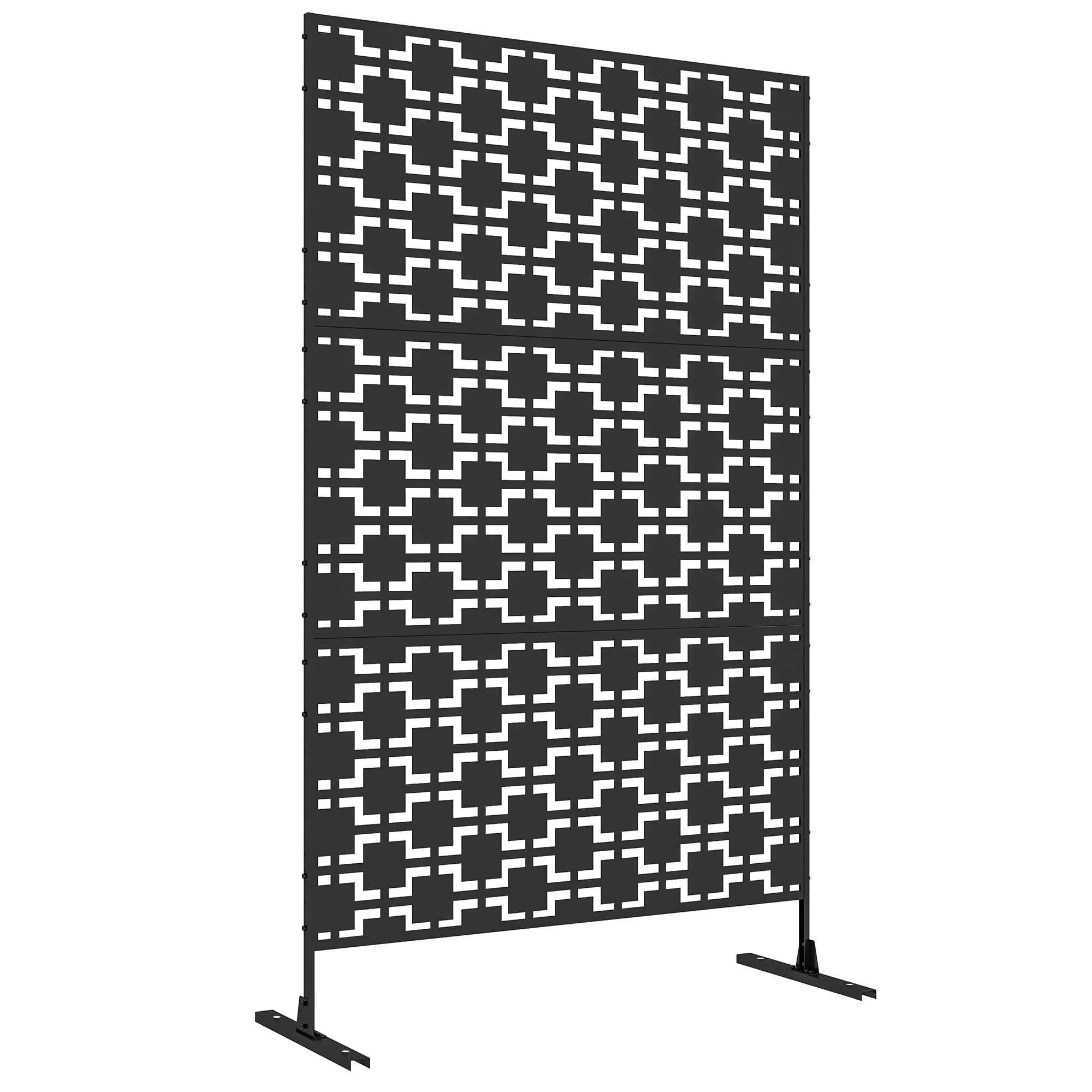 Outsunny Metal Outdoor Privacy Screen, Decorative Outdoor Divider with Stand and Expansion Screws, Freestanding Privacy Panel for Garden, Backyard, Deck, Pool, Grid Style