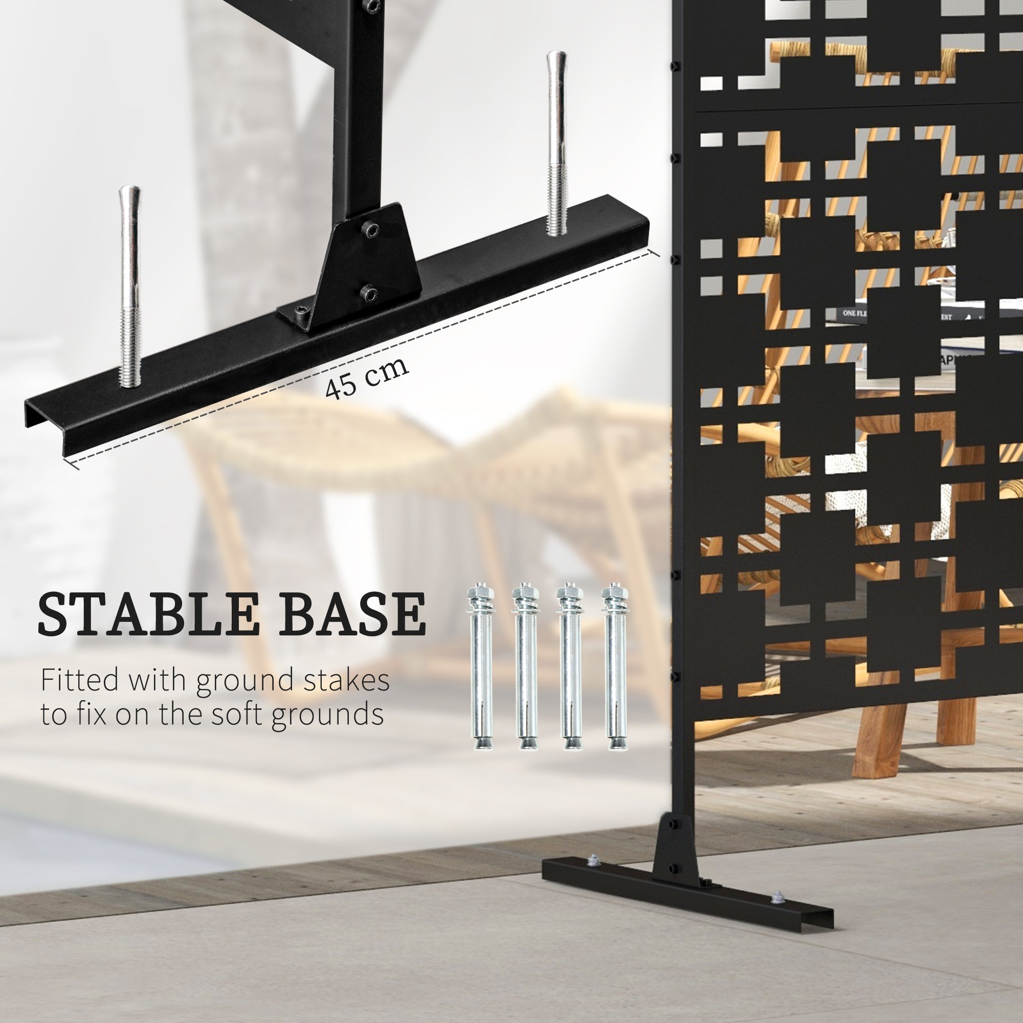 Outsunny Metal Outdoor Privacy Screen, Decorative Outdoor Divider with Stand and Expansion Screws, Freestanding Privacy Panel for Garden, Backyard, Deck, Pool, Grid Style