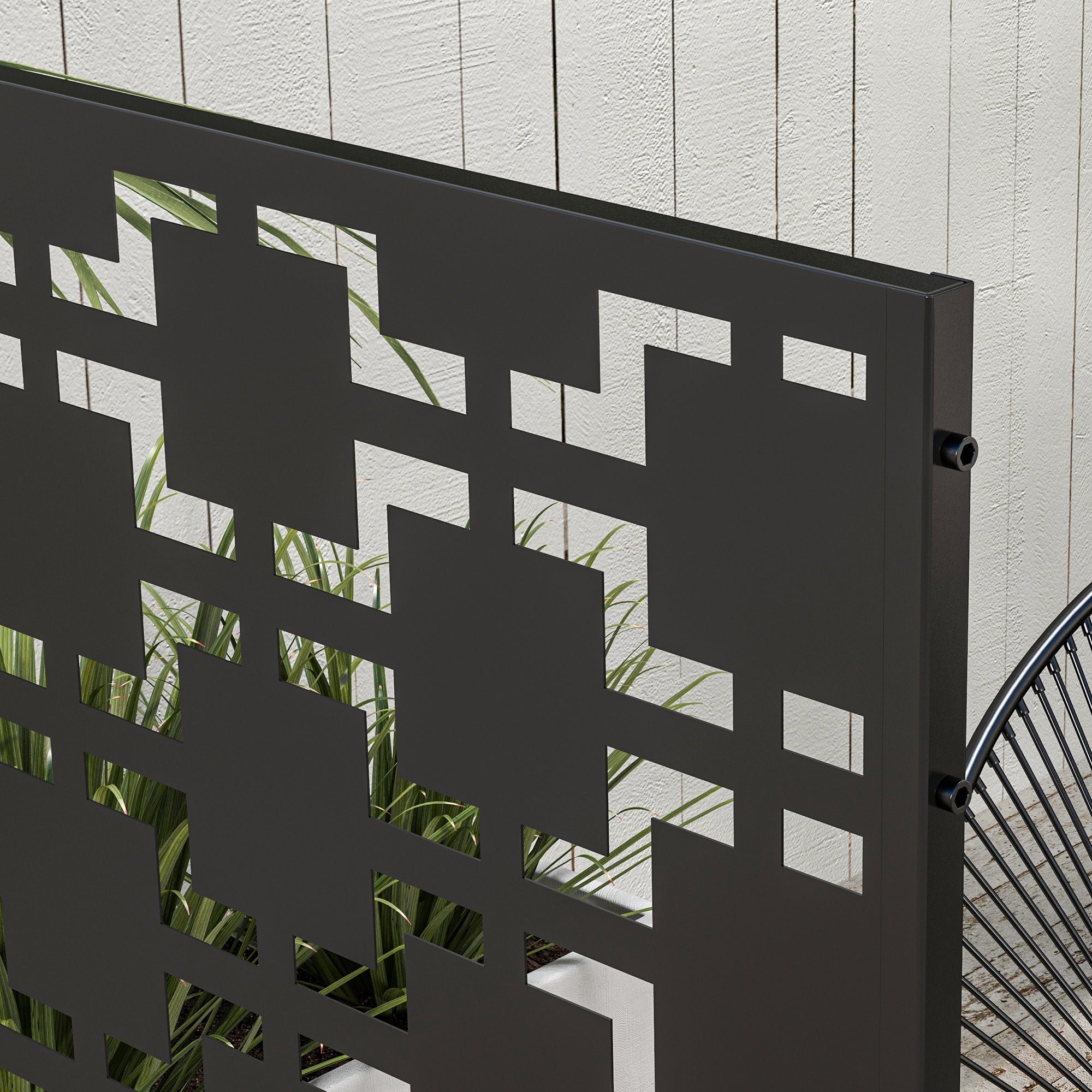 Outsunny Metal Outdoor Privacy Screen, Decorative Outdoor Divider with Stand and Expansion Screws, Freestanding Privacy Panel for Garden, Backyard, Deck, Pool, Grid Style