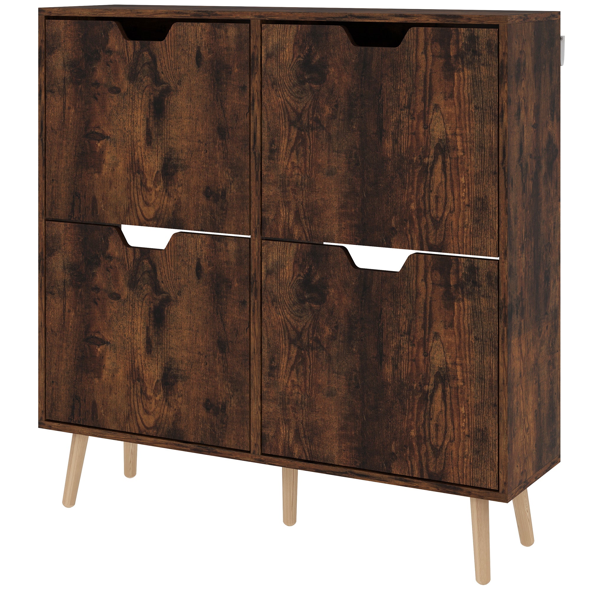 HOMCOM Shoe Cabinet with 4 Flip Drawers and Adjustable Shelf, Hallway Shoe Storage Cabinet for 16 Pairs of Shoes, Rustic Brown