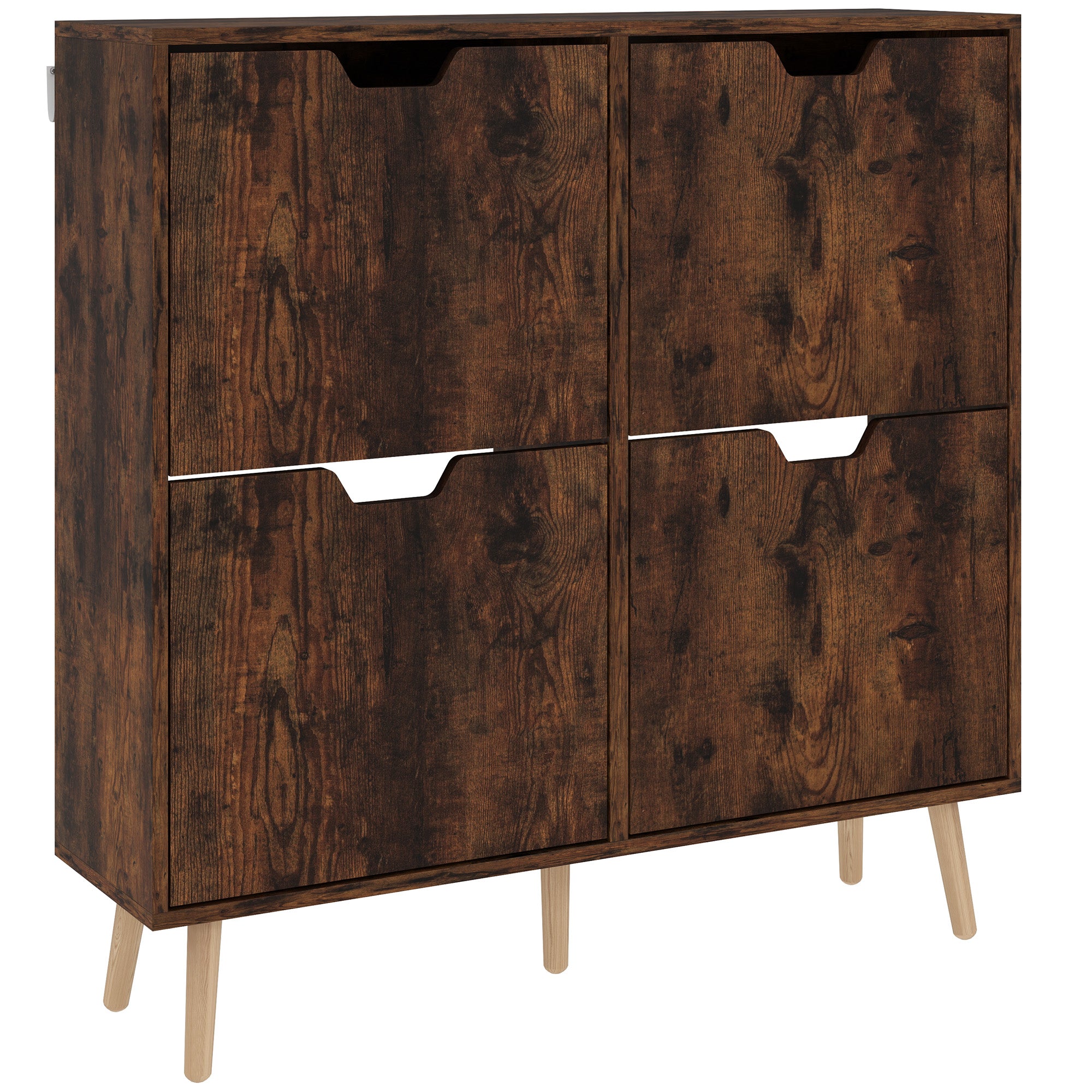 HOMCOM Shoe Cabinet with 4 Flip Drawers and Adjustable Shelf, Hallway Shoe Storage Cabinet for 16 Pairs of Shoes, Rustic Brown