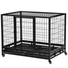 PawHut Heavy Duty Dog Crate Cage for Large Dogs Cats with Two Doors, Lockable Wheels, Removable Tray, 43" x 30" x 32''