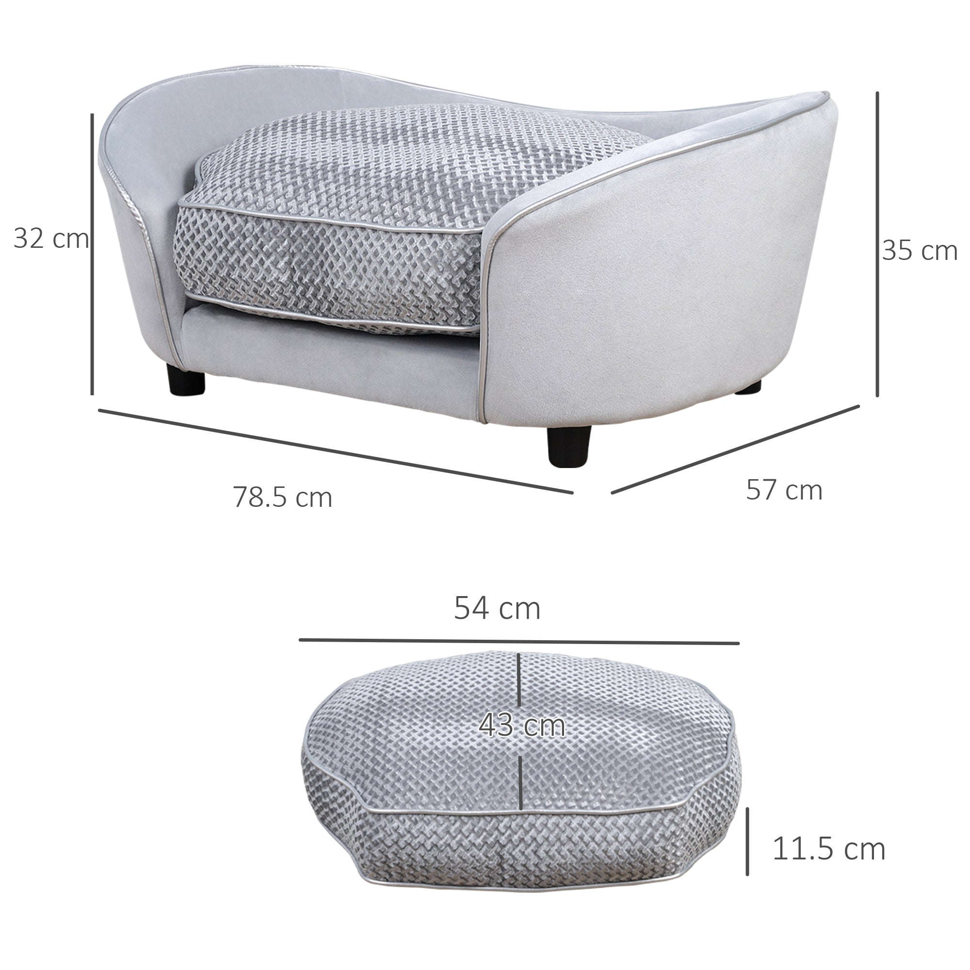 PawHut Dog Sofa for XS and S-Size Dogs, Pet Couch with Thick Sponge Padded Cushion, Cat Lounge Bed with Washable Cover, Wooden Frame