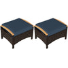 Outsunny Wicker Outdoor Ottoman, 2 Pieces Outdoor Ottomans and Footstools with Removable Cushion, PE Rattan Outdoor Footstool, Footrest, Side Table for Backyard, Porch, Navy Blue