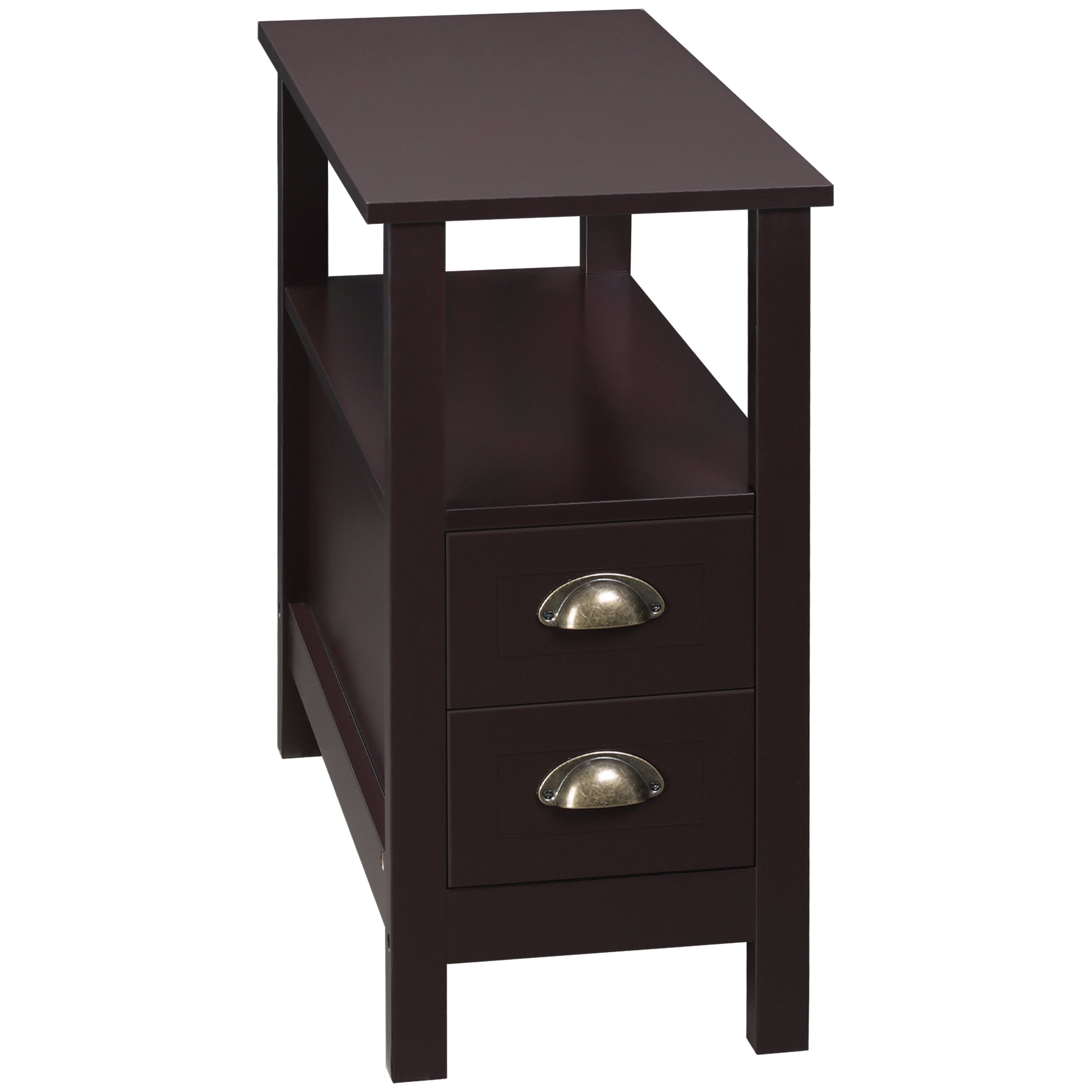 HOMCOM Slim End Table with 2 Drawers and Storage Shelf, Sofa Side Table for Living Room, Narrow Nightstand for Small Spaces, Coffee