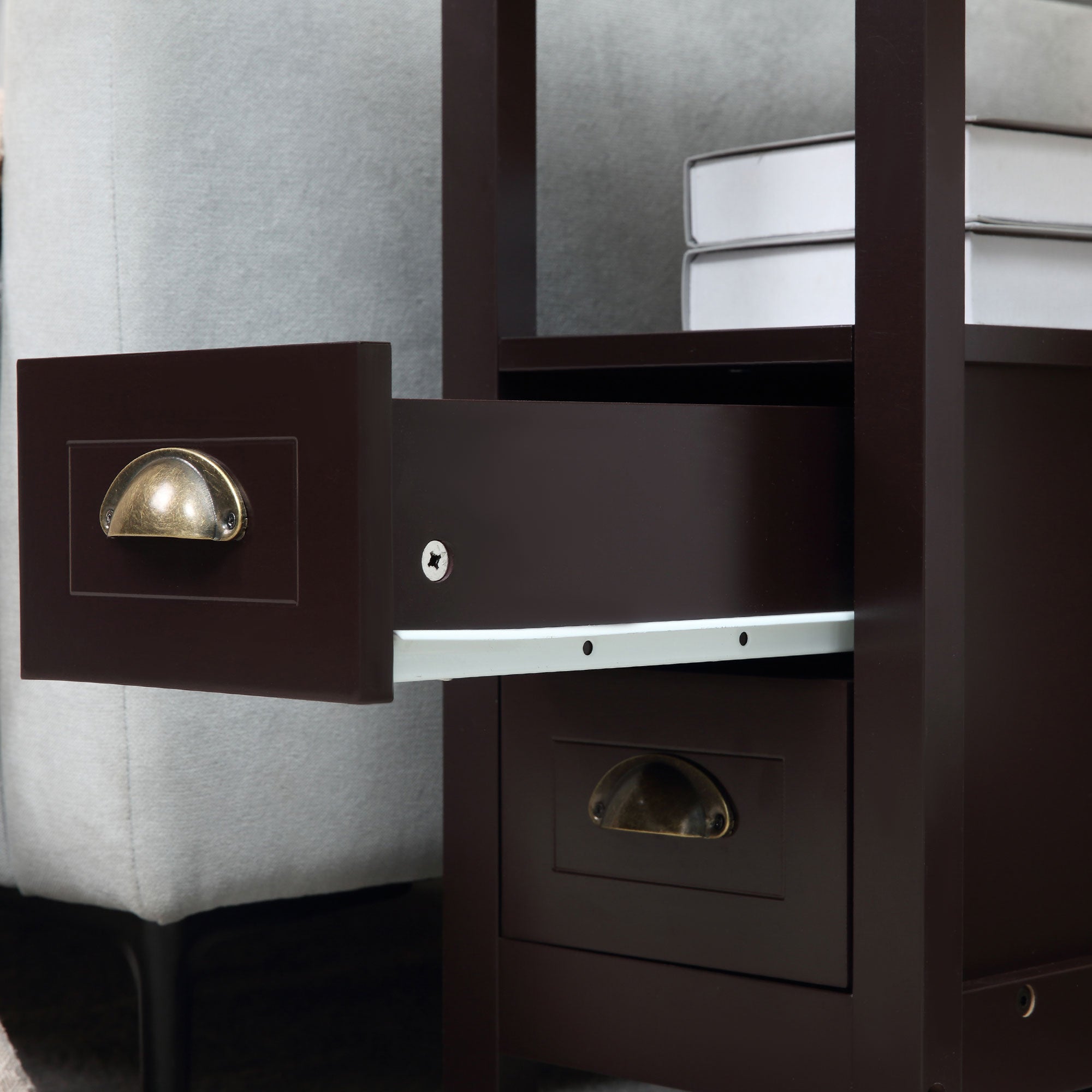 HOMCOM Slim End Table with 2 Drawers and Storage Shelf, Sofa Side Table for Living Room, Narrow Nightstand for Small Spaces, Coffee