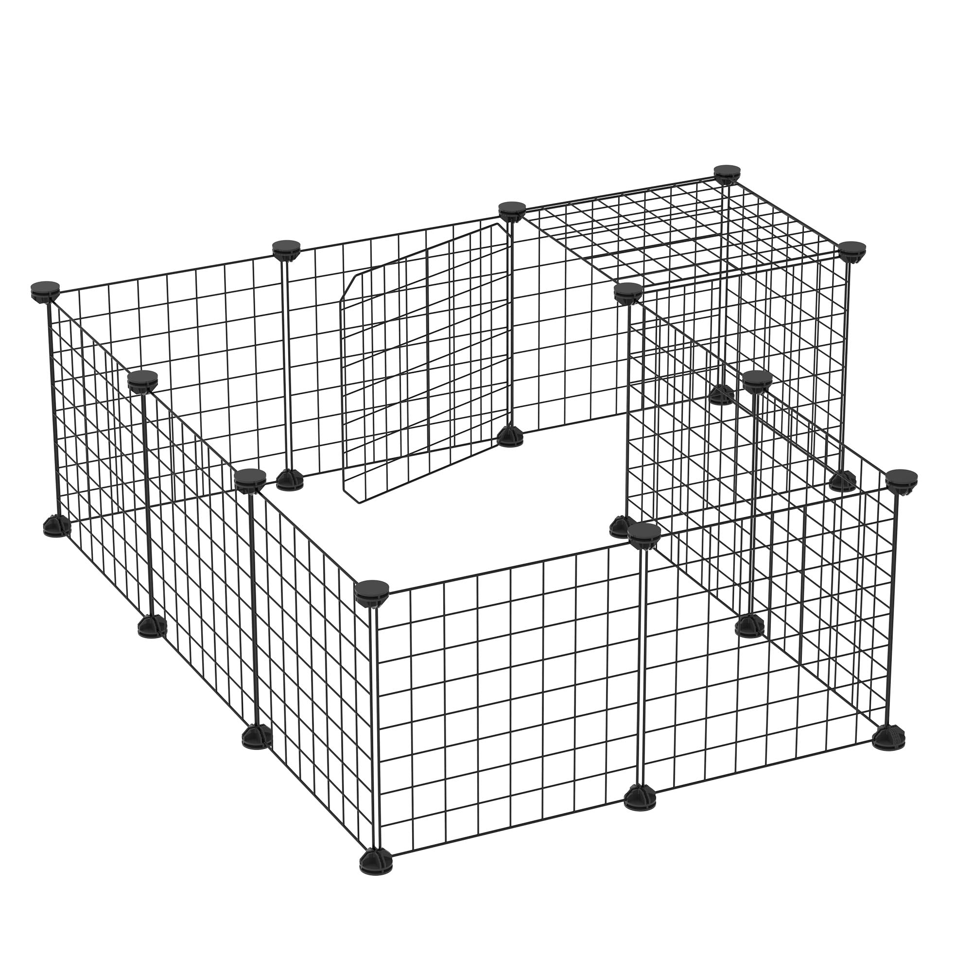 PawHut Small Animal Cage Rabbit Cage with Door, Guinea Pig Playpen, Small Animal Fence for Bunny, Chinchilla, Freret, Chinchilla, Indoor and Outdoor Use, Total 31 Panels, 41.3" x 41.3" x 27.6"