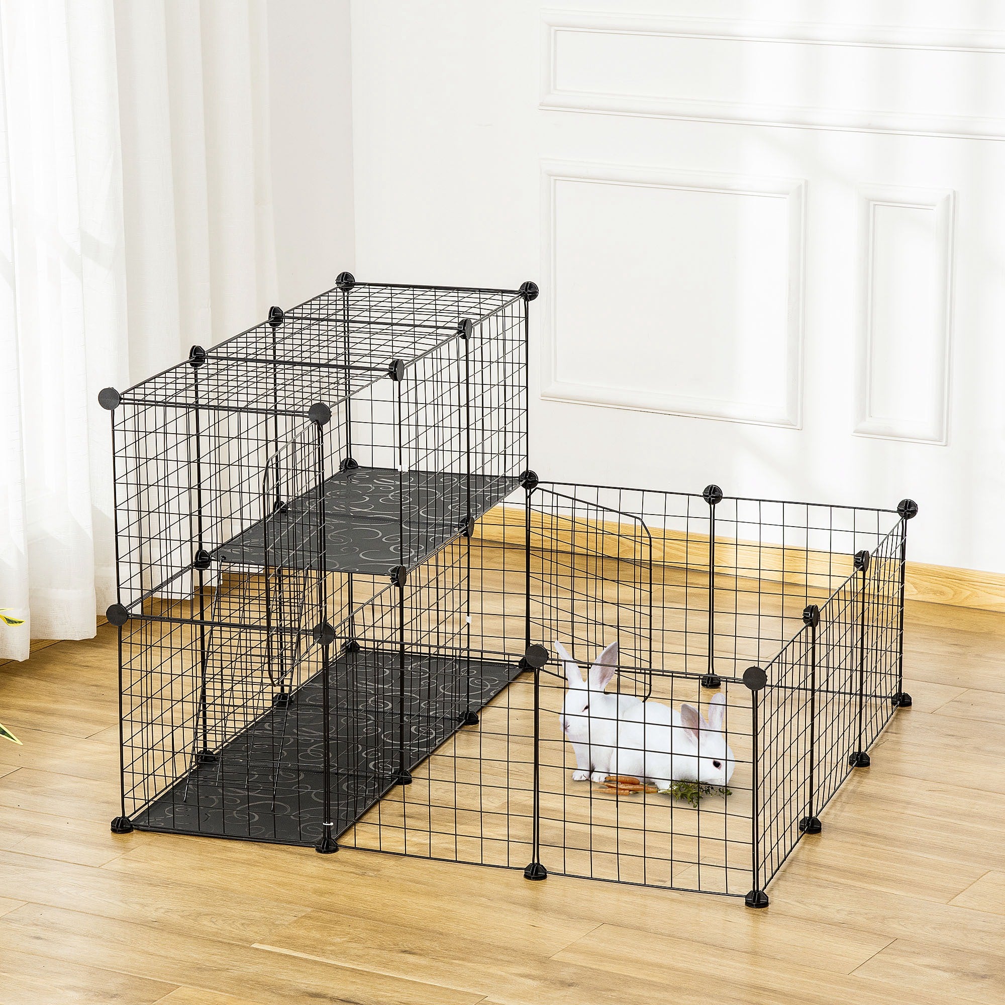 PawHut Small Animal Cage Rabbit Cage with Door, Guinea Pig Playpen, Small Animal Fence for Bunny, Chinchilla, Freret, Chinchilla, Indoor and Outdoor Use, Total 31 Panels, 41.3" x 41.3" x 27.6"