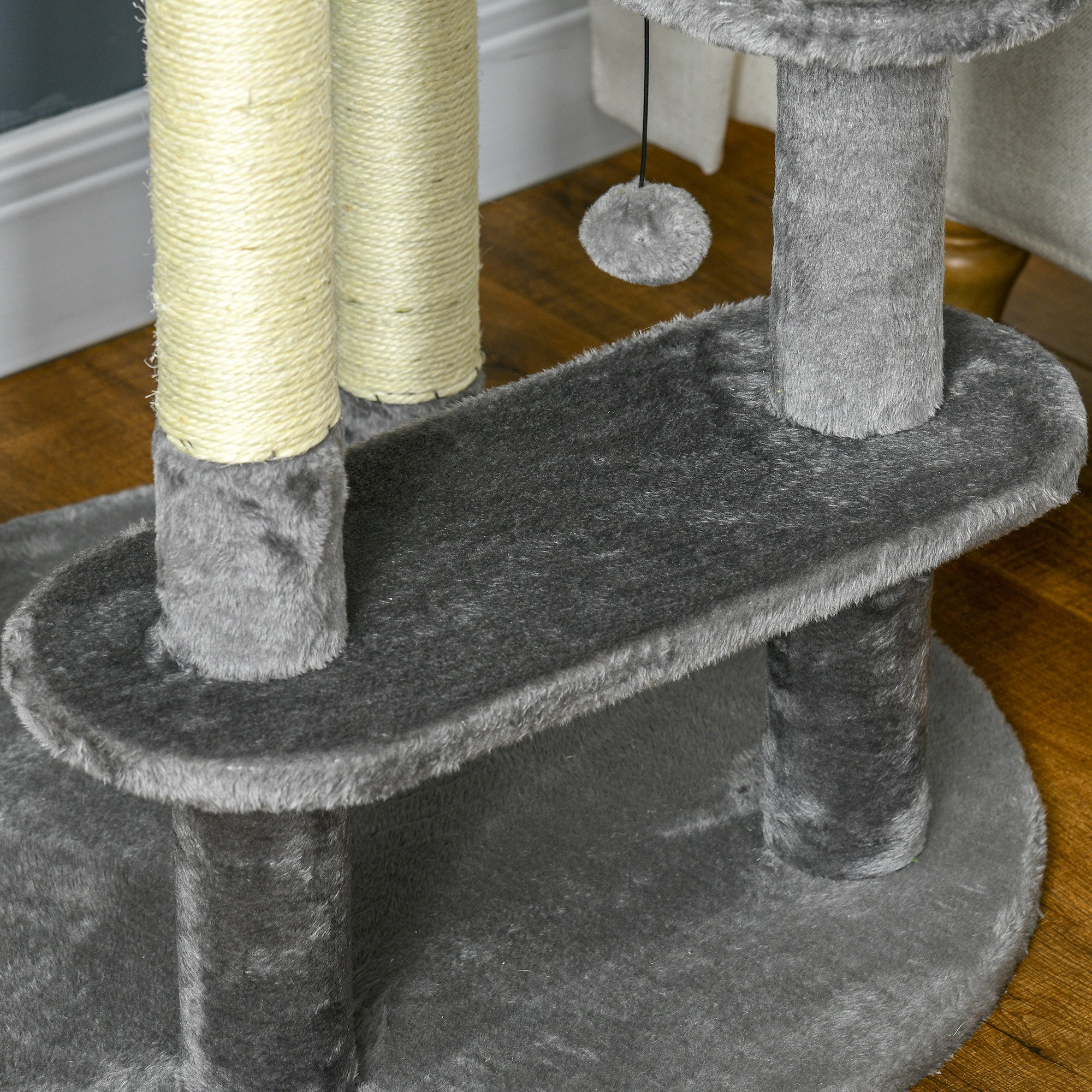 PawHut 136cm Cat Tree for Indoor Cats, Cat Tower with Scratching Posts, Cat Bed, Toy Ball - Grey