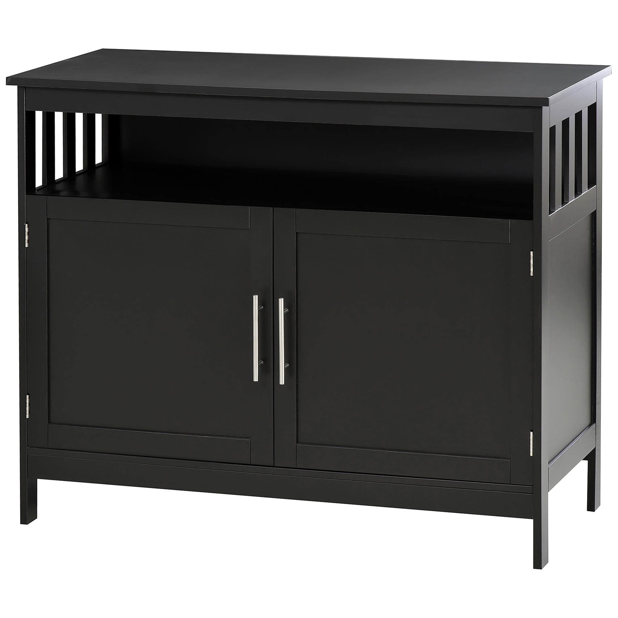 HOMCOM Kitchen Sideboard, Buffet Cabinet, Wooden Storage Console Table with 2-Level Cabinet and Open Shelf, Black