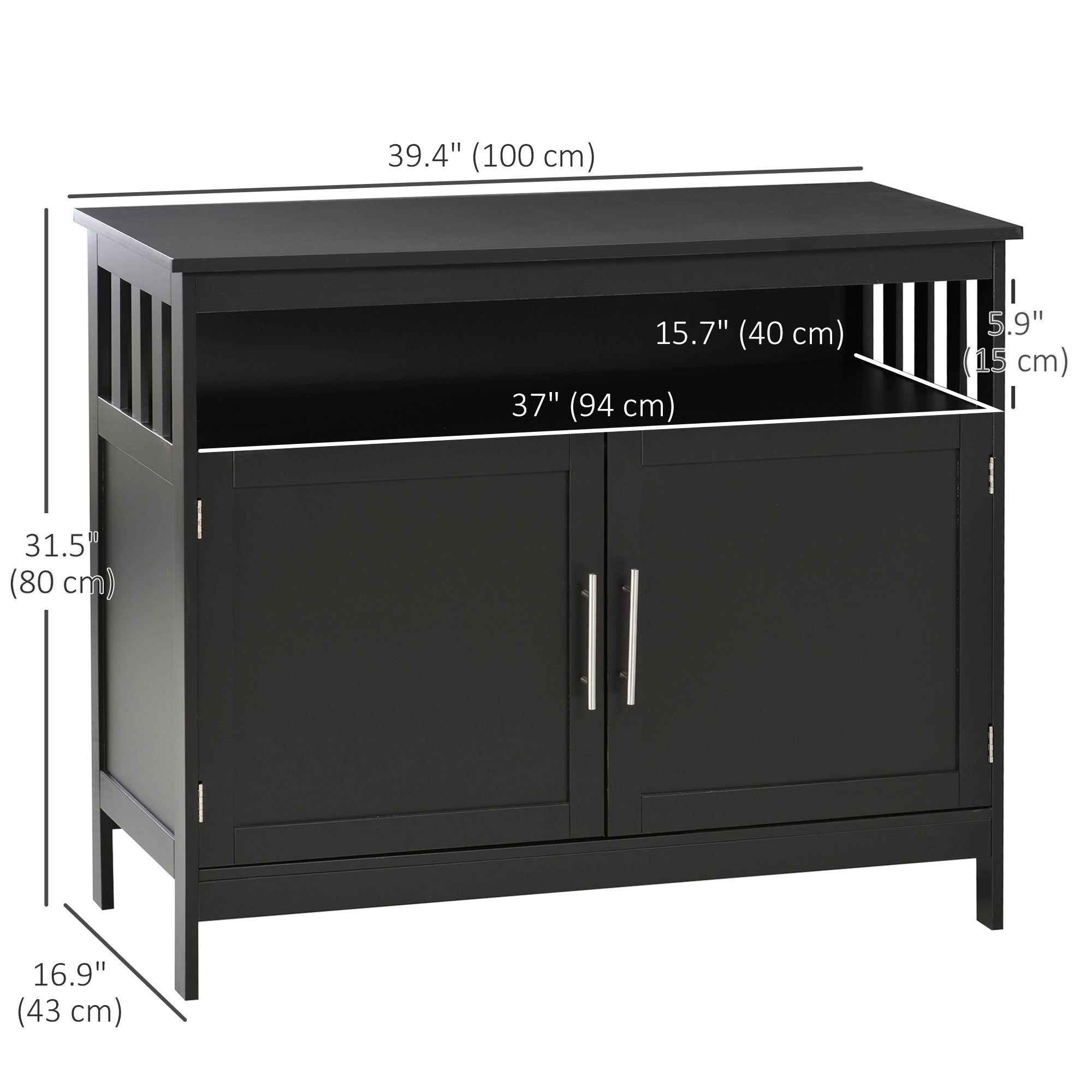 HOMCOM Kitchen Sideboard, Buffet Cabinet, Wooden Storage Console Table with 2-Level Cabinet and Open Shelf, Black