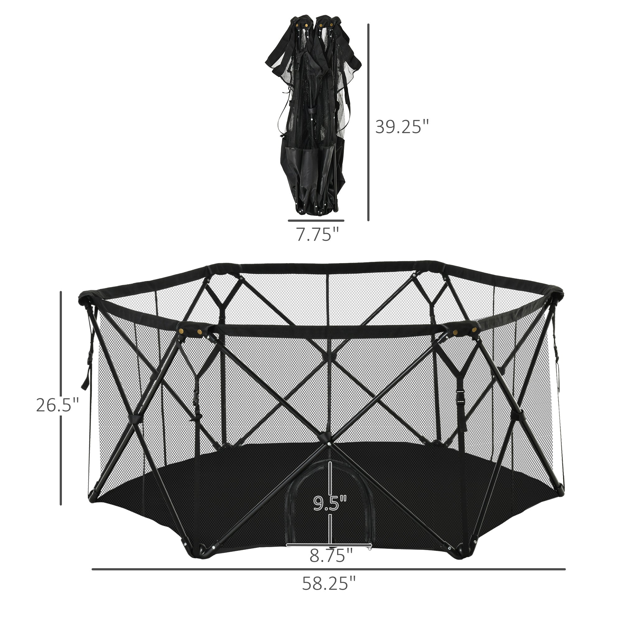 PawHut Folding Portable Pet Playpen Soft Dog Cat Puppy Exercise Kennel Pen Crate with Carrying Bag Indoor Outdoor Black