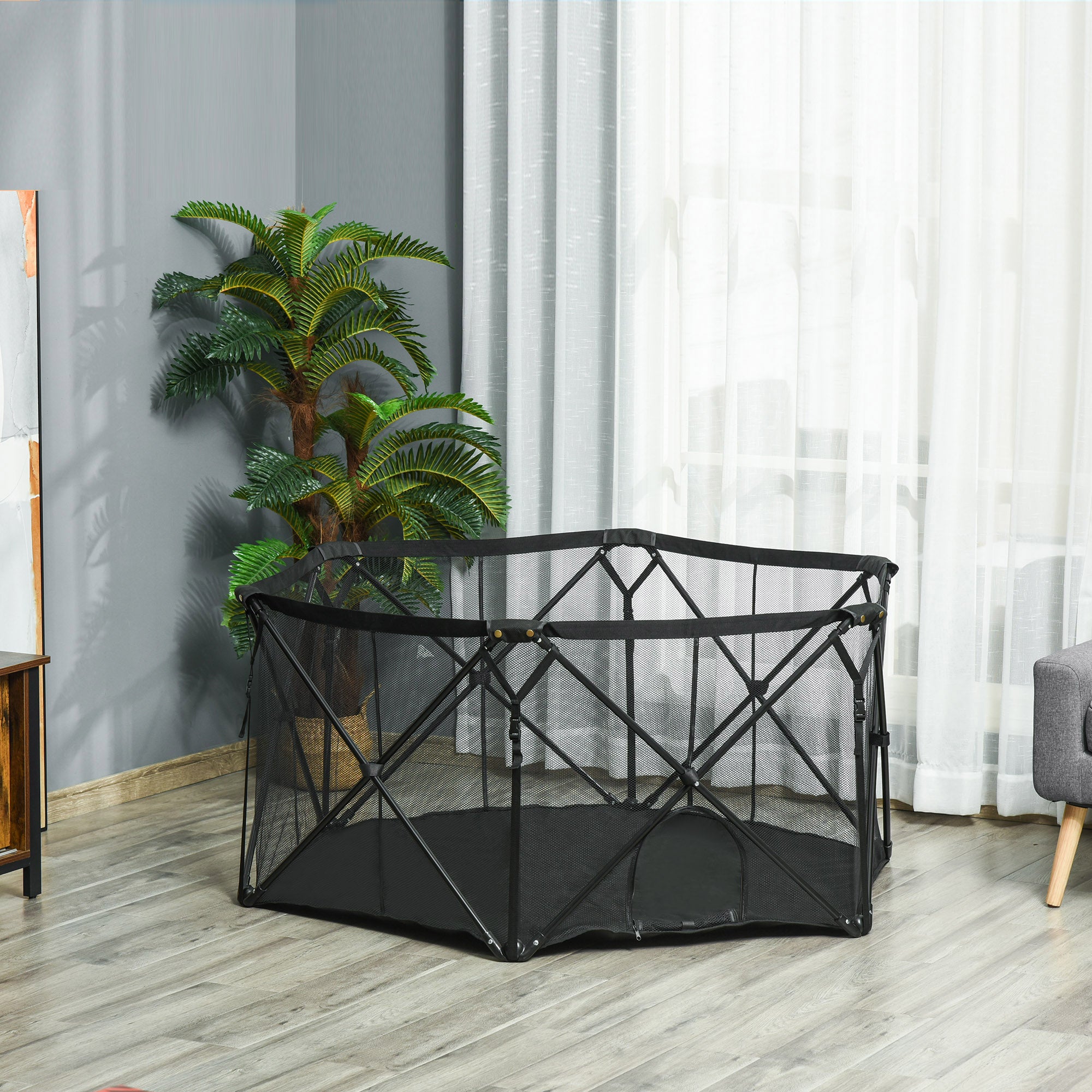 PawHut Folding Portable Pet Playpen Soft Dog Cat Puppy Exercise Kennel Pen Crate with Carrying Bag Indoor Outdoor Black