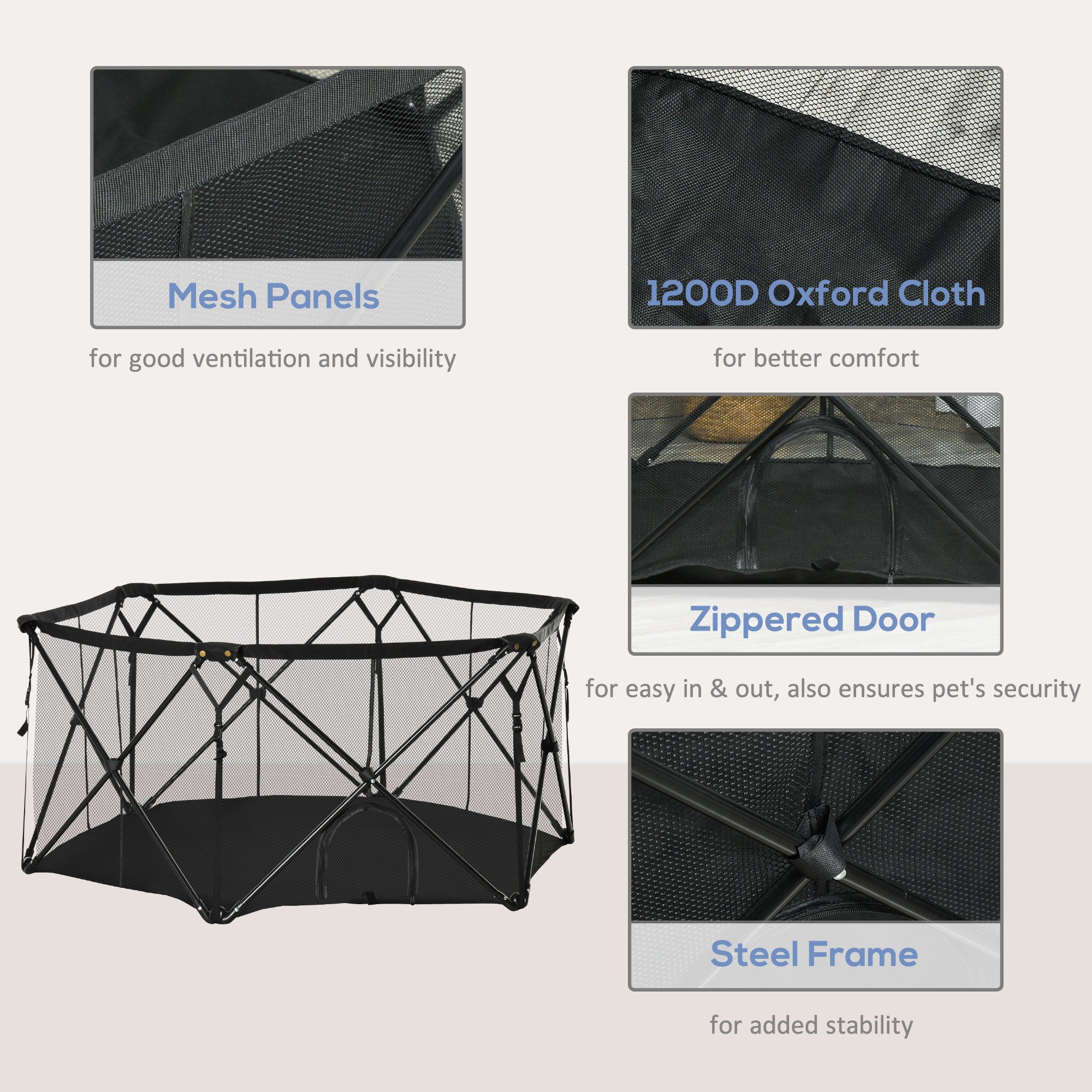 PawHut Folding Portable Pet Playpen Soft Dog Cat Puppy Exercise Kennel Pen Crate with Carrying Bag Indoor Outdoor Black