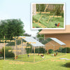 PawHut Chicken Run, Large Metal Chicken Coop with Waterproof & UV-Resistant Cover, Feeding Door, Hanging Feeder, Perch, Poultry Cage for Outdoor, Backyard, Farm, for 24-30 Chickens