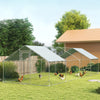 PawHut Chicken Run, Large Metal Chicken Coop with Waterproof & UV-Resistant Cover, Feeding Door, Hanging Feeder, Perch, Poultry Cage for Outdoor, Backyard, Farm, for 24-30 Chickens