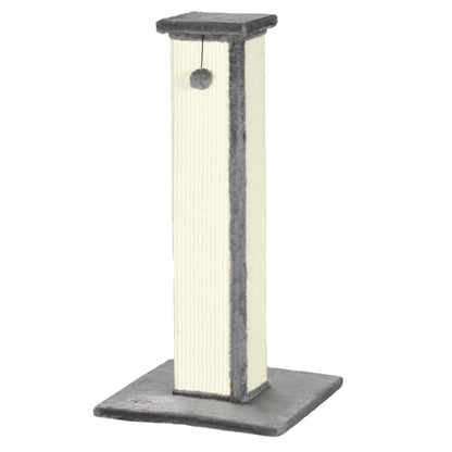 PawHut 32" Tall Cat Scratching Post for Indoor Cats and Kittens, Vertical Claw Scratcher, Sisal Cat Scratcher with Hanging Ball and Soft Plush, Grey