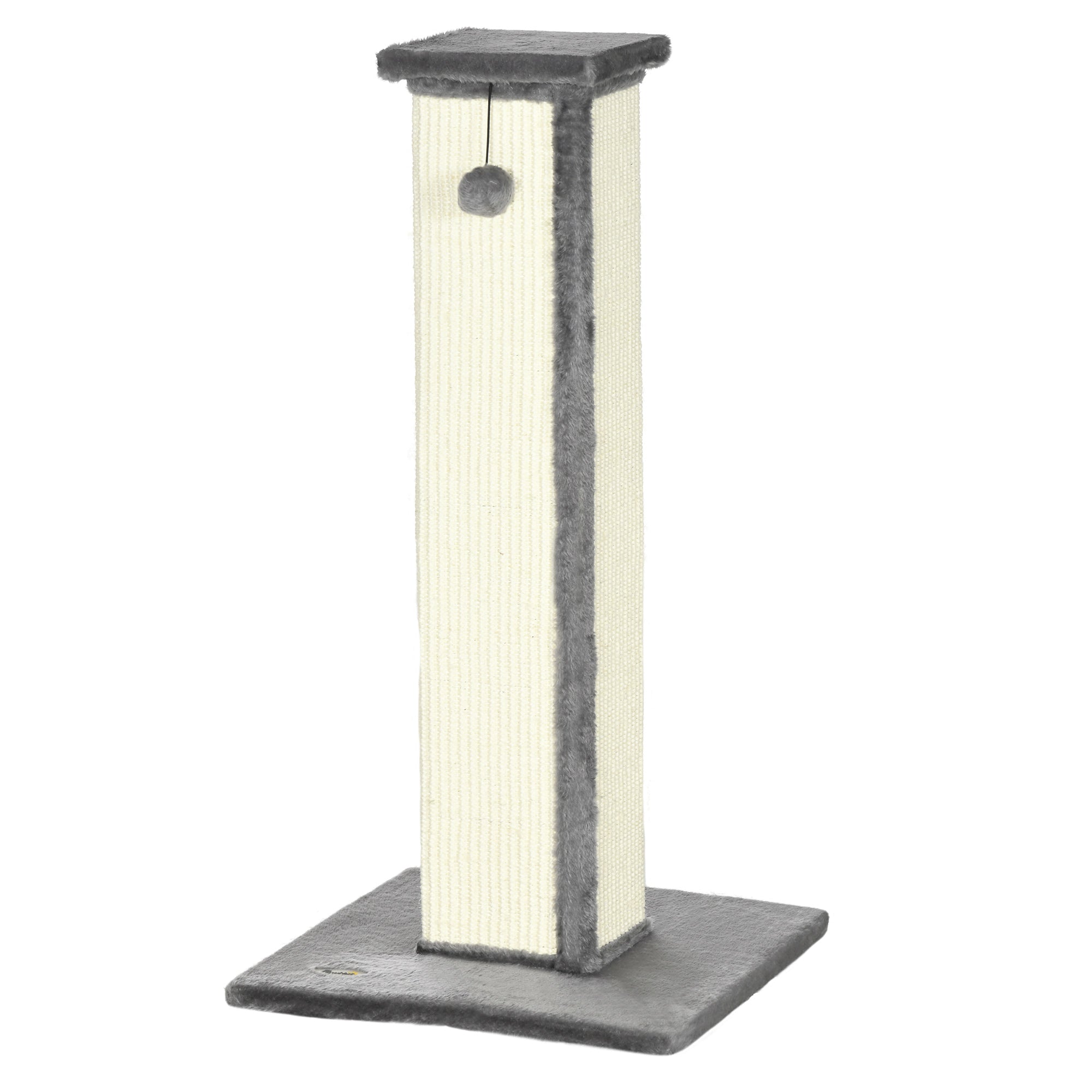 PawHut Cat Scratching Post for Indoor Cats, 81cm Cat Scratcher, Vertical Full Scratcher with Natural Sisal Rope, Hanging Ball and Soft Plush, Grey