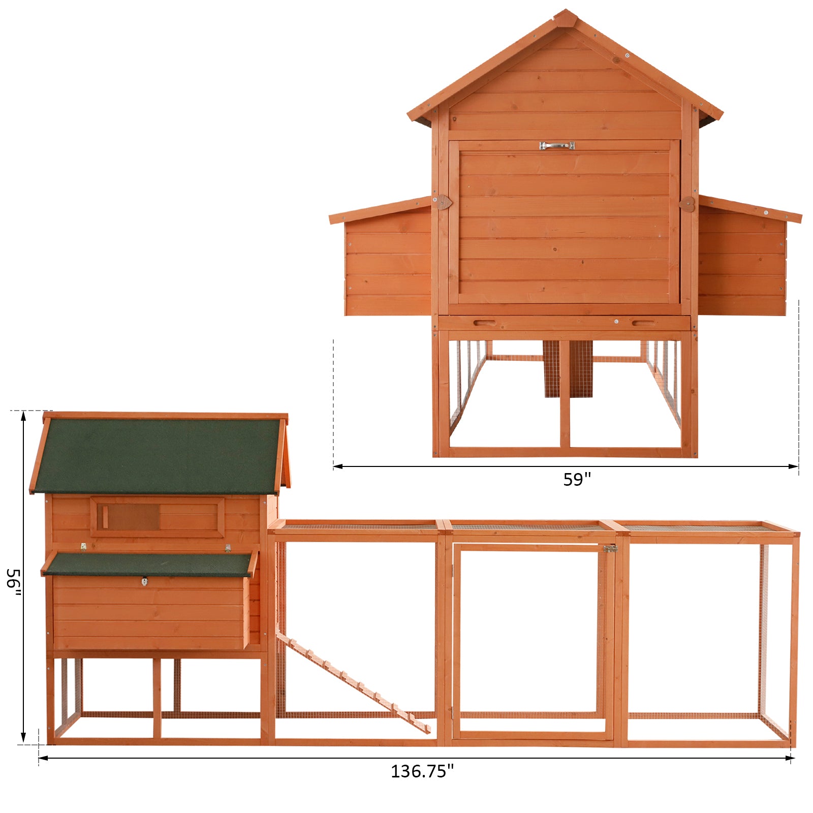 PawHut 136.5" Chicken Coop Wooden Large Chicken House Deluxe Rabbit Hutch Lockable Poultry Hen Cage Backyard with Nesting Box and Run