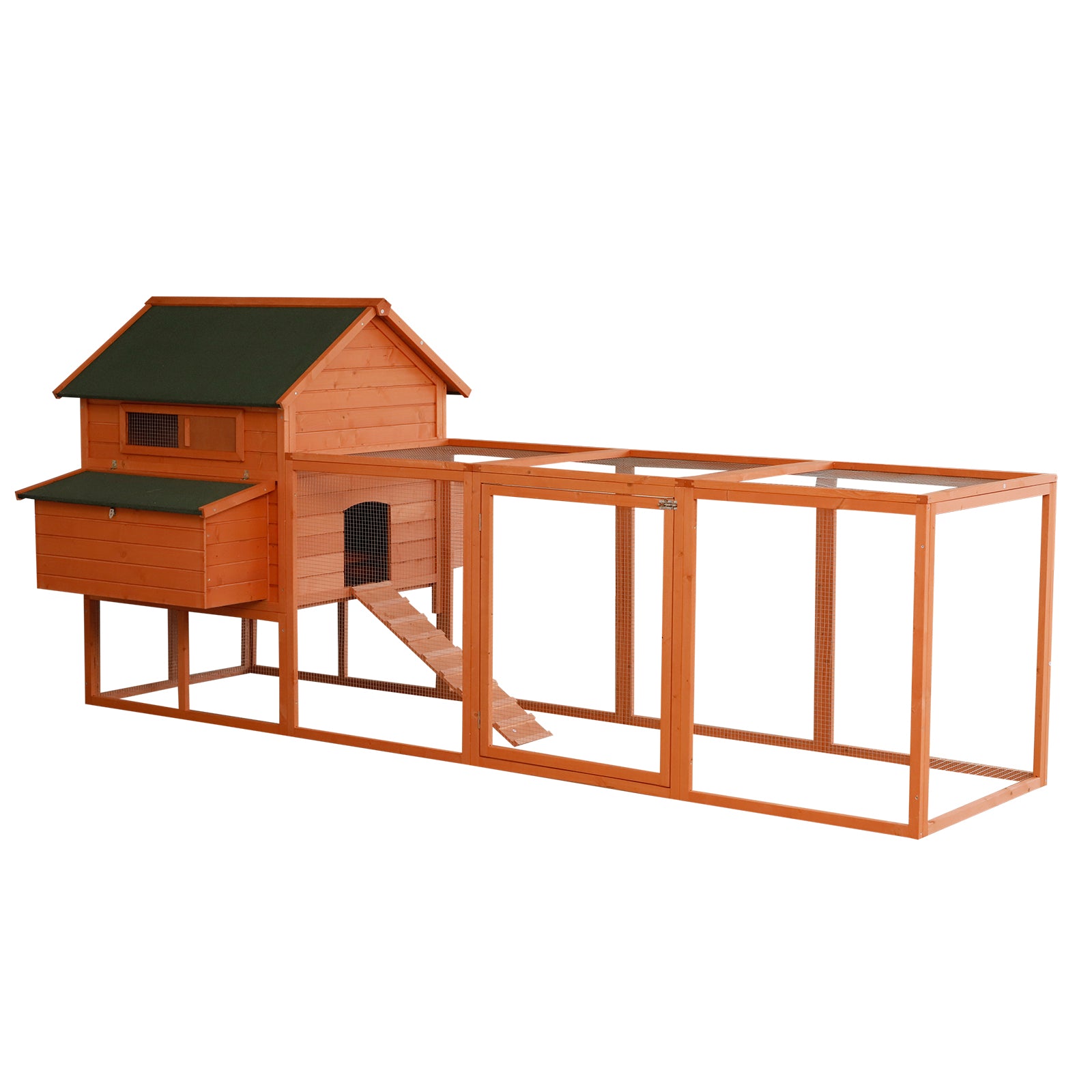 PawHut 136.5" Chicken Coop Wooden Large Chicken House Deluxe Rabbit Hutch Lockable Poultry Hen Cage Backyard with Nesting Box and Run
