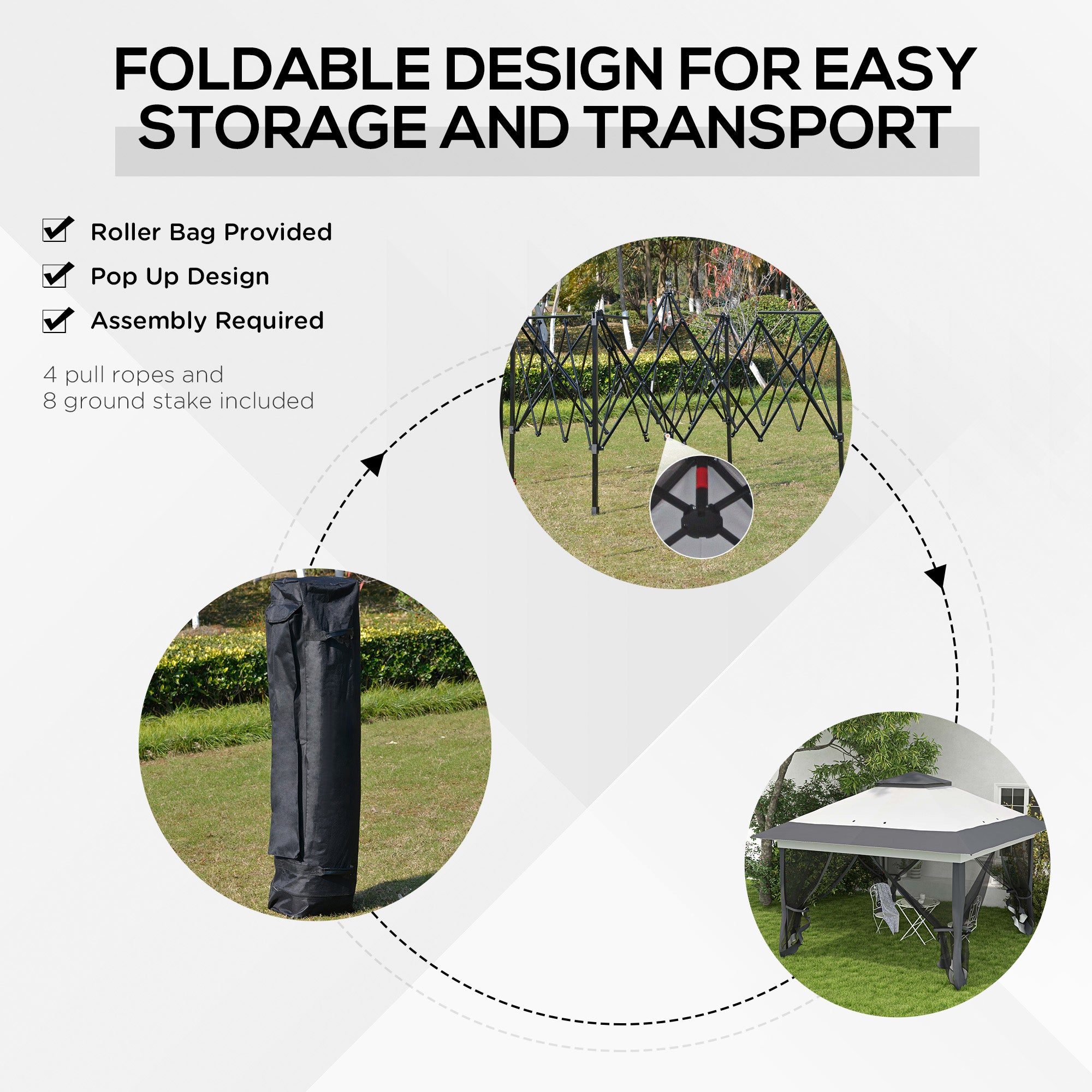 Outsunny 12' x 12' Foldable Pop-up Party Tent Instant Canopy Sun Shade Gazebo Shelter Steel Frame Oxford w/ Roller Bag, Grey