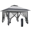 Outsunny 12' x 12' Foldable Pop-up Party Tent Instant Canopy Sun Shade Gazebo Shelter Steel Frame Oxford w/ Roller Bag, Grey