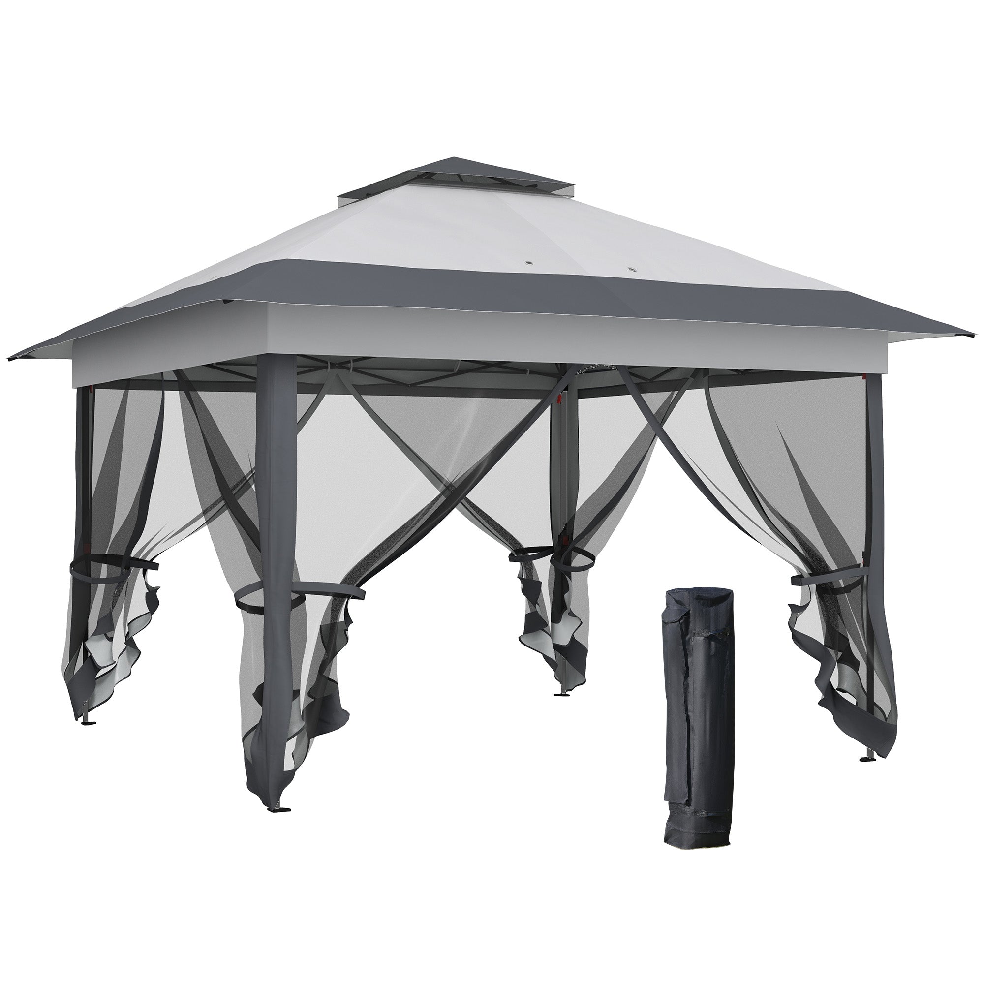 Outsunny 12' x 12' Foldable Pop-up Party Tent Instant Canopy Sun Shade Gazebo Shelter Steel Frame Oxford w/ Roller Bag, Grey