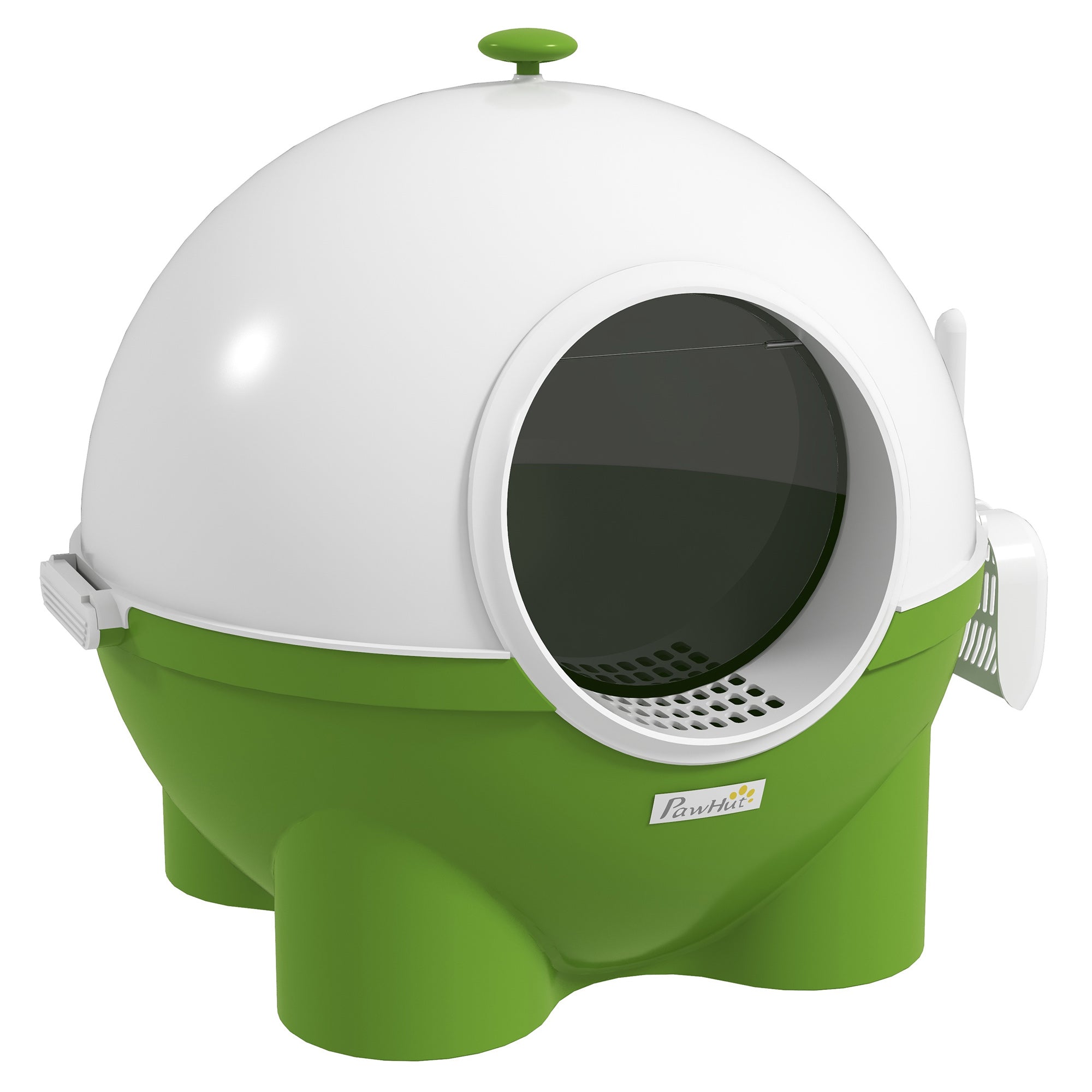 PawHut Large Cat Litter Box, Hooded Cat Litter Tray with Lid, Scoop, Top Handle, Front Entrance, 53 x 51 x 48cm - Green
