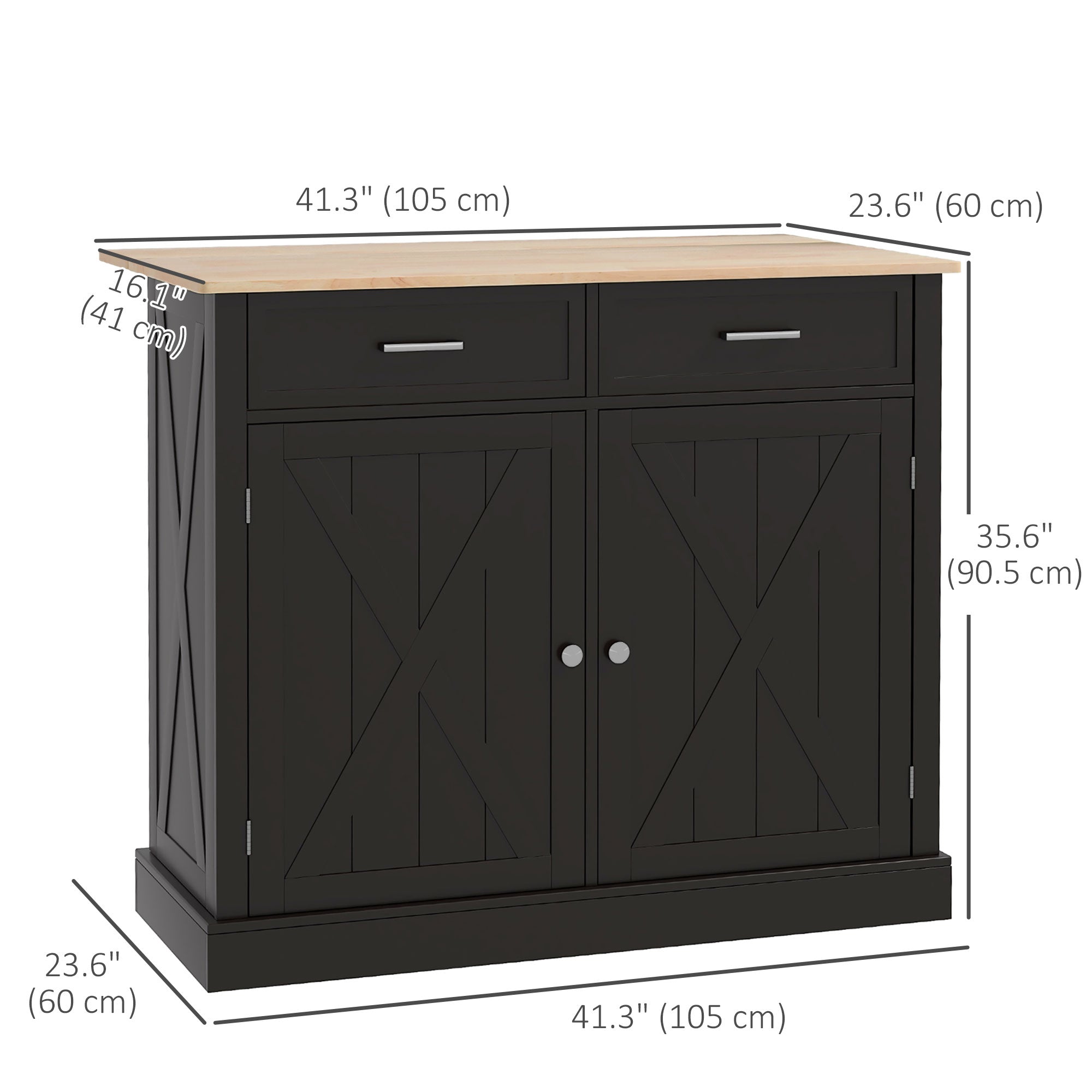HOMCOM Rolling Kitchen Island with Drop Leaf Wood Breakfast Bar, Farmhouse Kitchen Cart with 2 Drawers, Adjustable Shelves for Dining Room (Black)