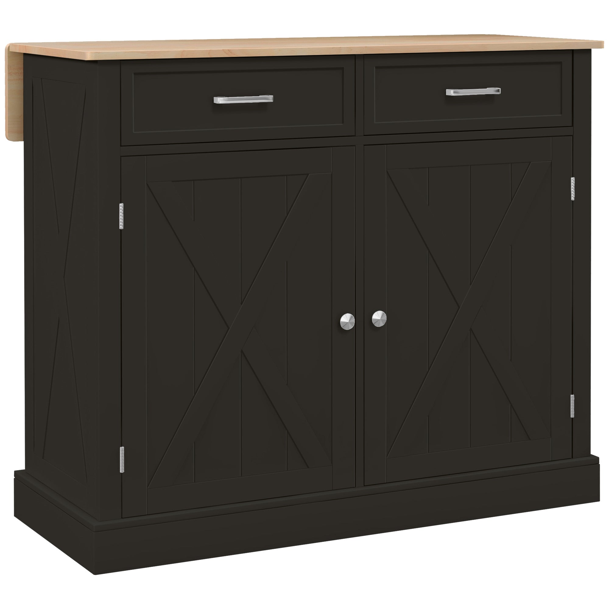 HOMCOM Rolling Kitchen Island with Drop Leaf Wood Breakfast Bar, Farmhouse Kitchen Cart with 2 Drawers, Adjustable Shelves for Dining Room (Black)