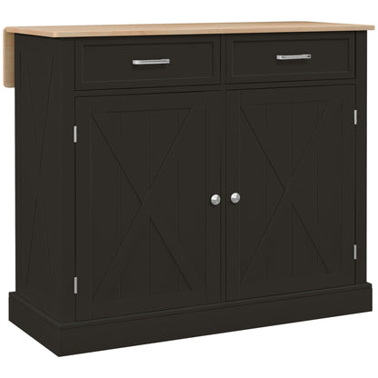 HOMCOM Rolling Kitchen Island with Drop Leaf Wood Breakfast Bar, Farmhouse Kitchen Cart with 2 Drawers, Adjustable Shelves for Dining Room (Black)