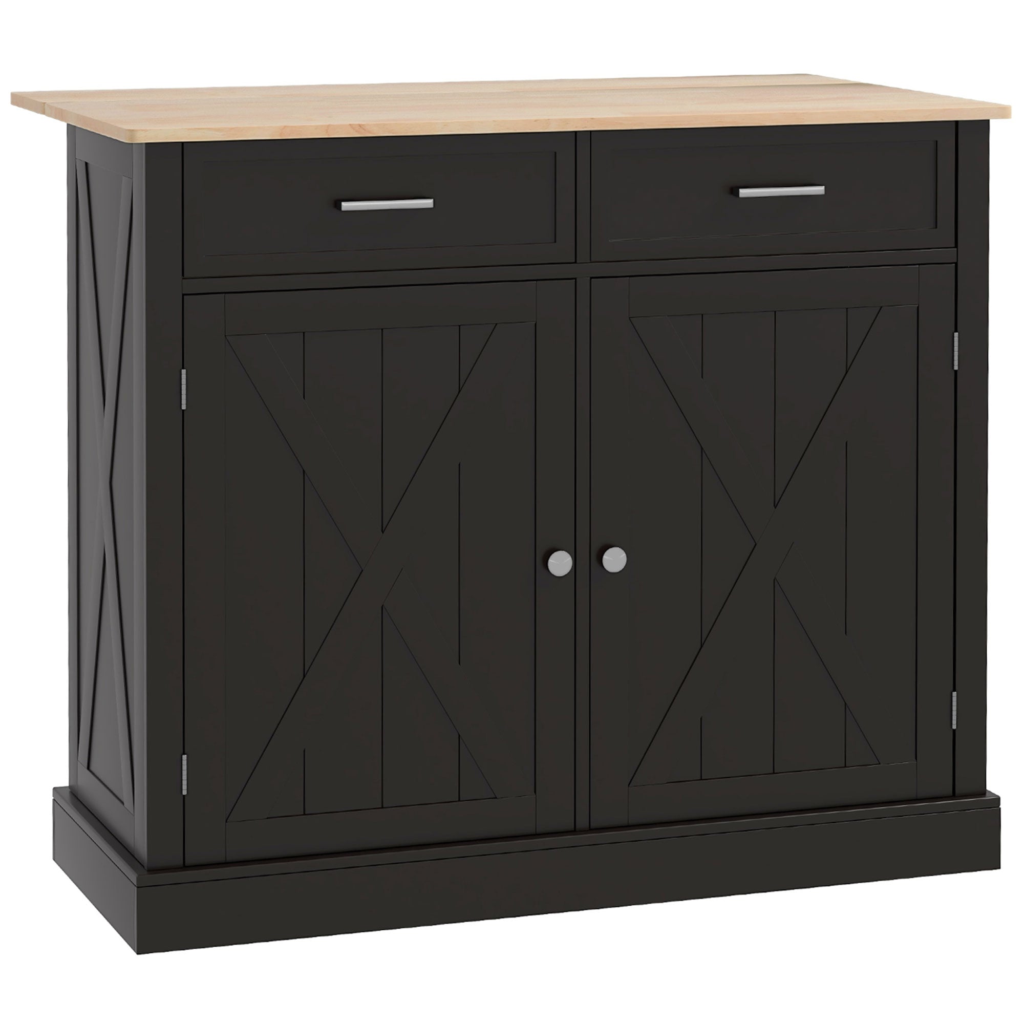 HOMCOM Rolling Kitchen Island with Drop Leaf Wood Breakfast Bar, Farmhouse Kitchen Cart with 2 Drawers, Adjustable Shelves for Dining Room (Black)