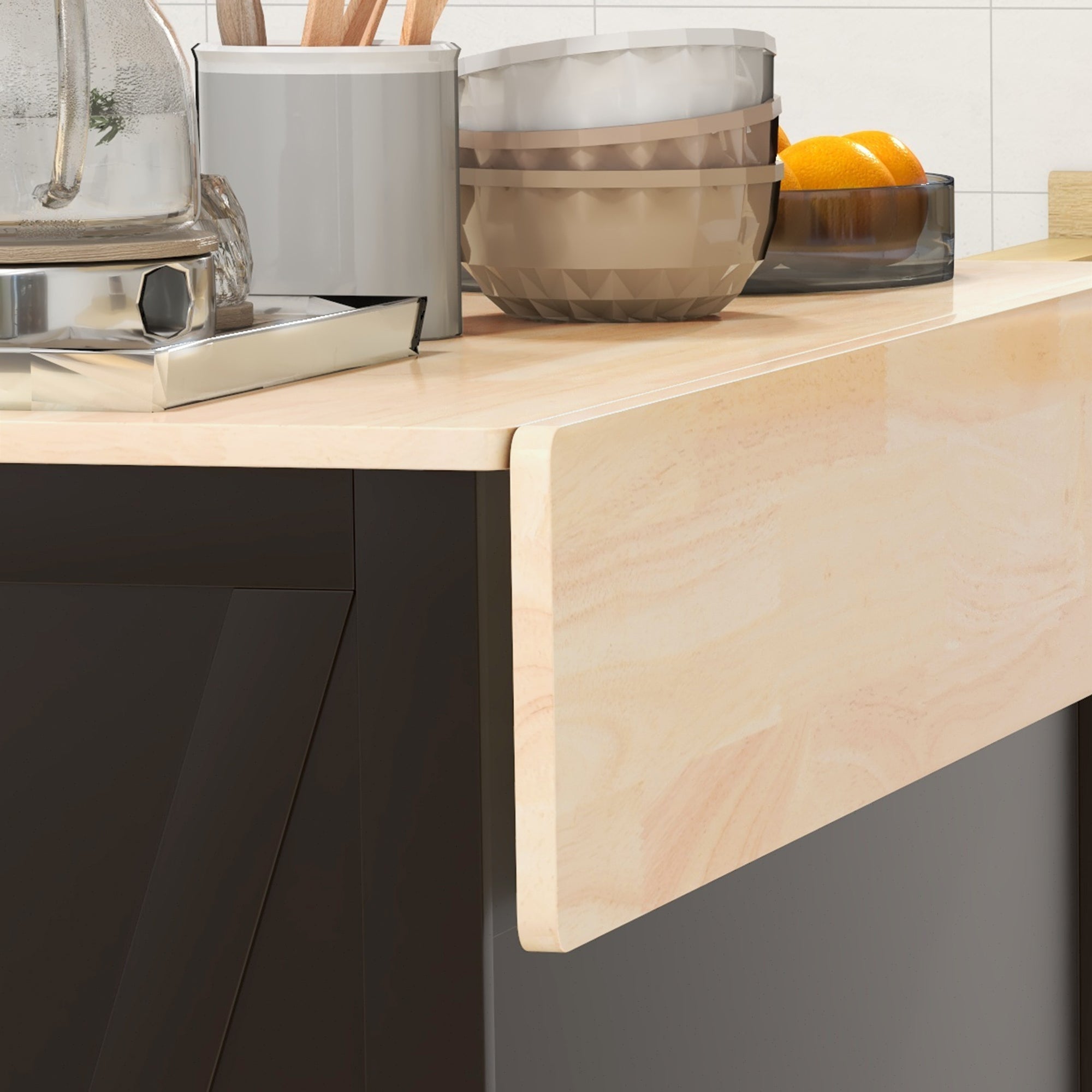 HOMCOM Rolling Kitchen Island with Drop Leaf Wood Breakfast Bar, Farmhouse Kitchen Cart with 2 Drawers, Adjustable Shelves for Dining Room (Black)