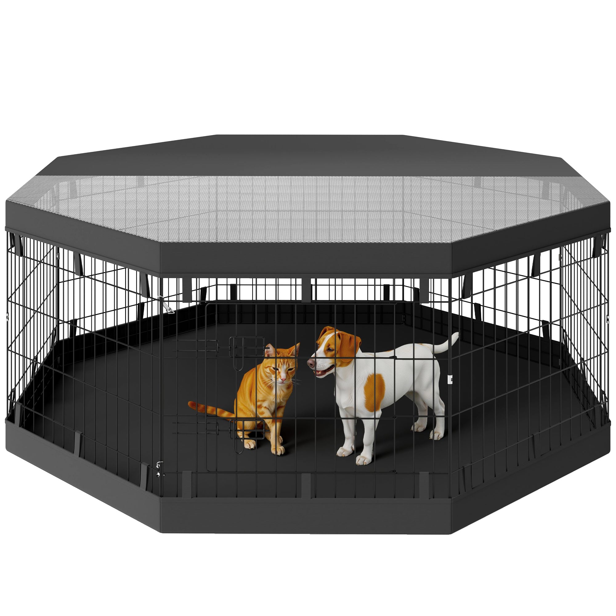 PawHut Dog Playpen, 8 Panels Foldable Dog Pen with Waterproof Bottom Pad, Sunproof Top Cover, 24"H Dog Fence for Indoor Outdoor, for Small and Miniature Dogs and Pets