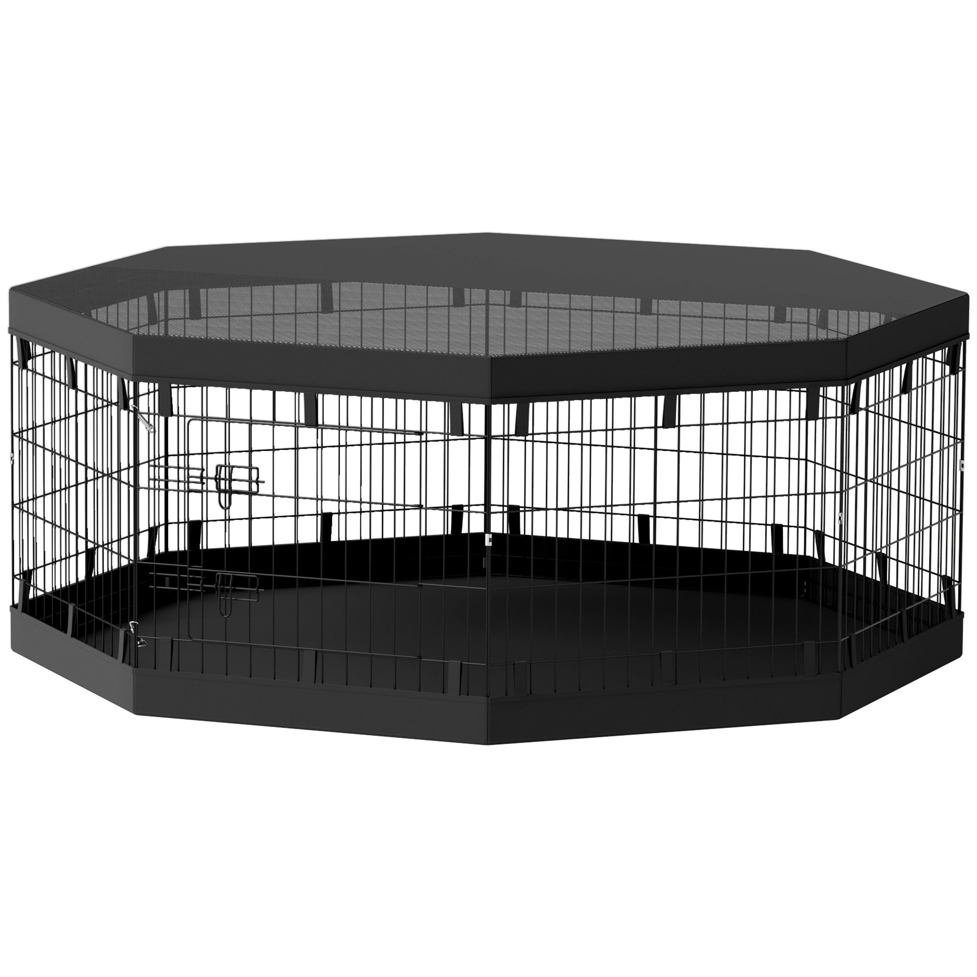 PawHut Dog Playpen, 8 Panels Foldable Dog Pen with Waterproof Bottom Pad, Sunproof Top Cover, 24"H Dog Fence for Indoor Outdoor, for Small and Miniature Dogs and Pets