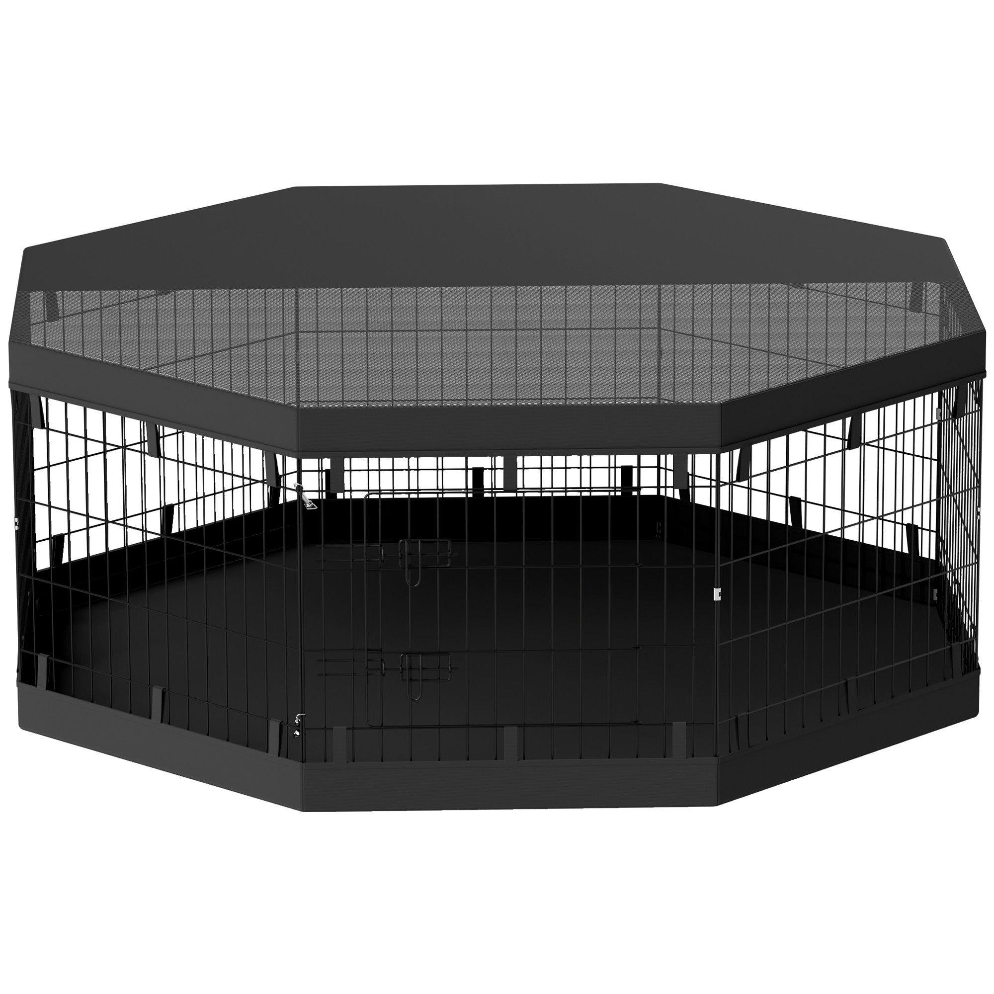 PawHut Dog Playpen, 8 Panels Foldable Dog Pen with Waterproof Bottom Pad, Sunproof Top Cover, 24"H Dog Fence for Indoor Outdoor, for Small and Miniature Dogs and Pets