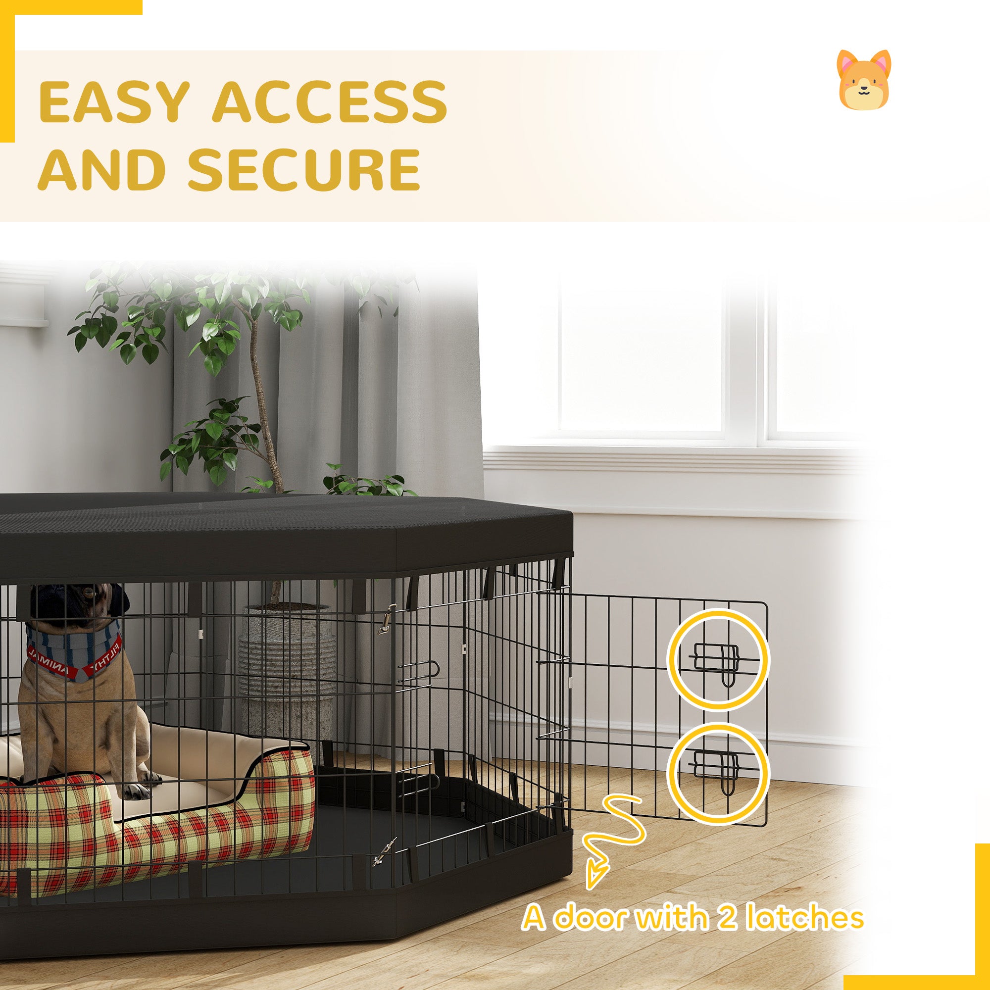 PawHut Dog Playpen, 8 Panels Foldable Dog Pen with Waterproof Bottom Pad, Sunproof Top Cover, 24
