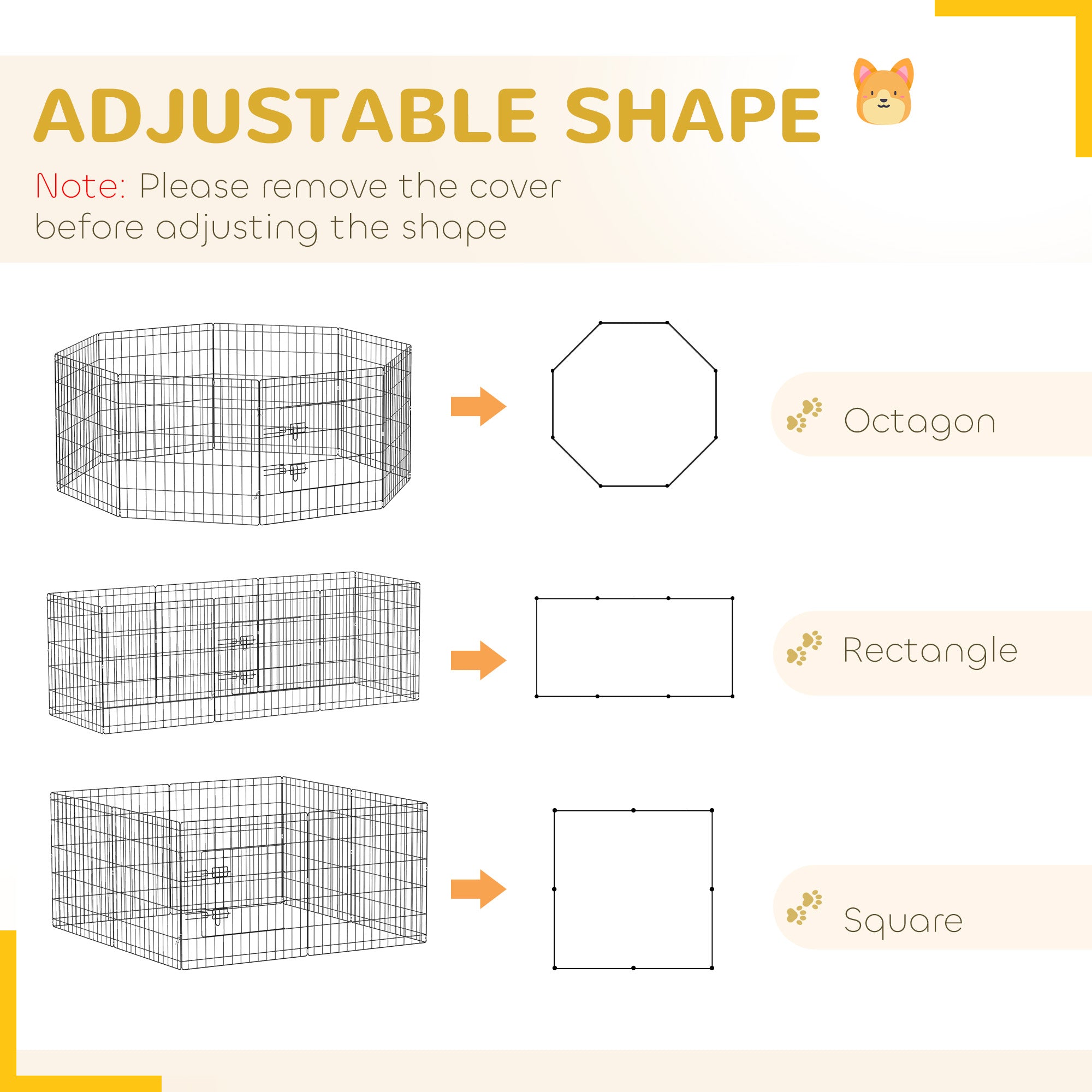 PawHut Dog Playpen, 8 Panels Foldable Dog Pen with Waterproof Bottom Pad, Sunproof Top Cover, 24"H Dog Fence for Indoor Outdoor, for Small and Miniature Dogs and Pets
