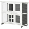 PawHut Wooden Rabbit Hutch, 2 Tier Bunny Cage with Wheels, Waterproof Roof, Removable Tray, Guinea Pig Cage for Outdoor & Indoor, Dark Grey