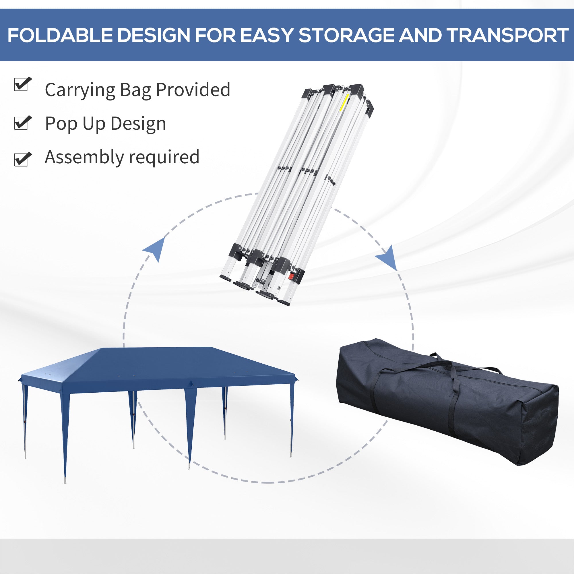 Outsunny 10' x 19' Outdoor Pop Up Party Tent Garden Easy Set Up Gazebo Canopy Market Event Sunshade Blue