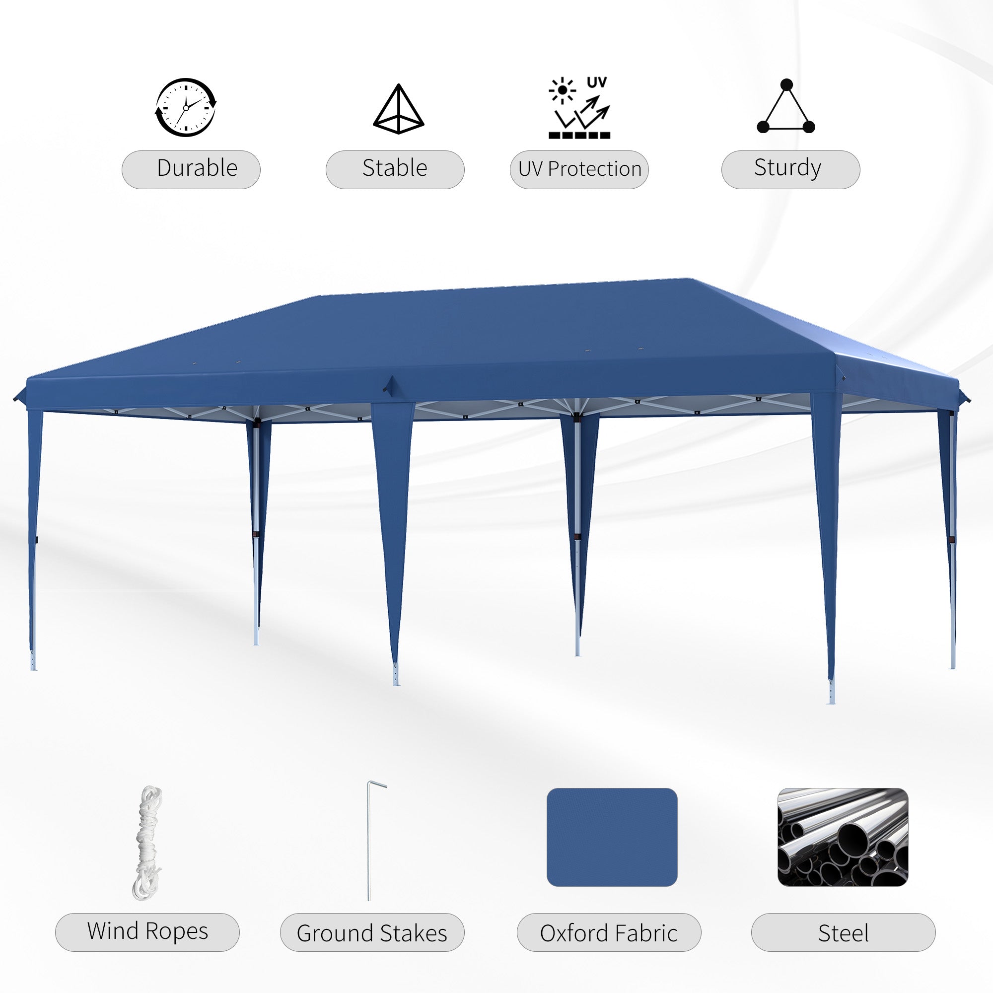 Outsunny 10' x 19' Outdoor Pop Up Party Tent Garden Easy Set Up Gazebo Canopy Market Event Sunshade Blue