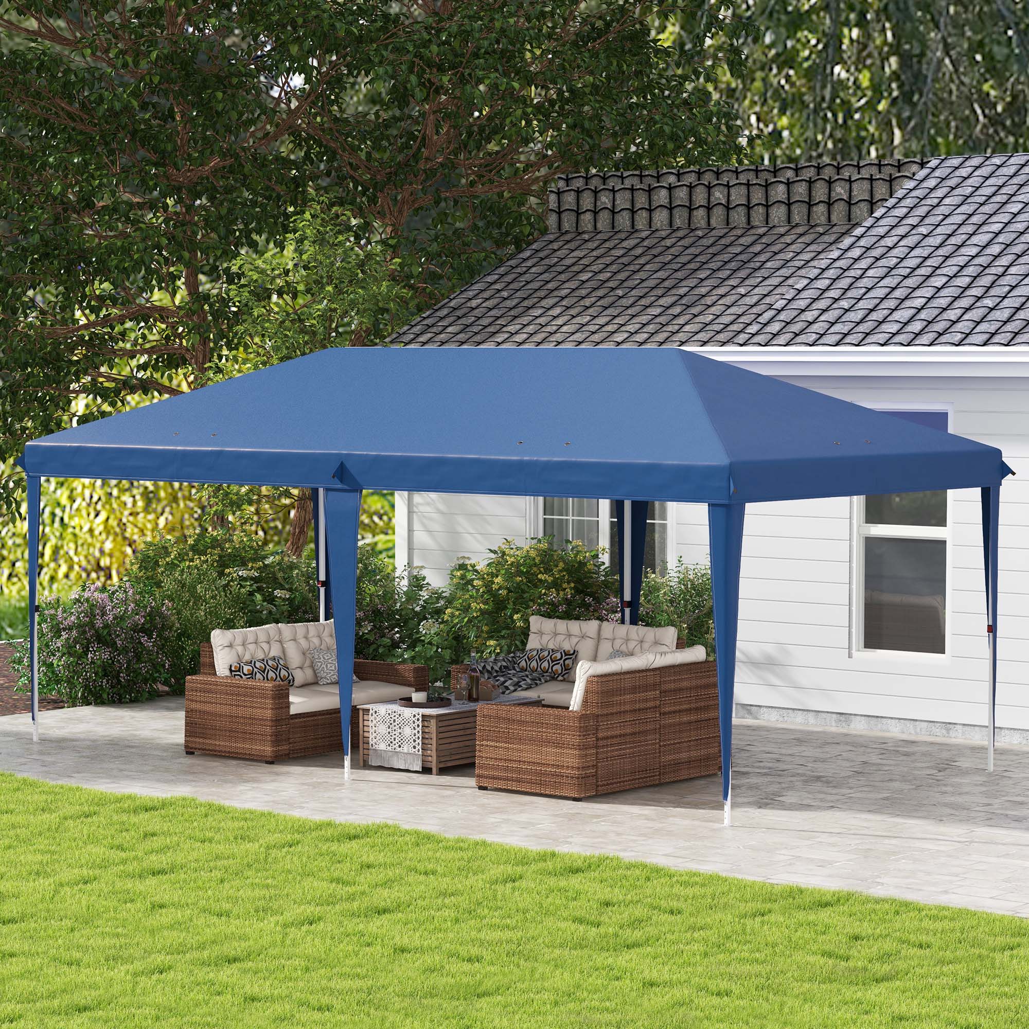 Outsunny 10' x 19' Outdoor Pop Up Party Tent Garden Easy Set Up Gazebo Canopy Market Event Sunshade Blue