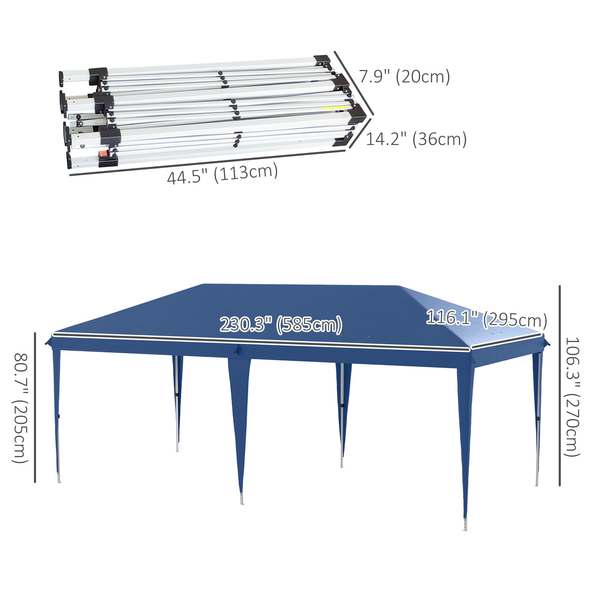 Outsunny 10' x 19' Outdoor Pop Up Party Tent Garden Easy Set Up Gazebo Canopy Market Event Sunshade Blue