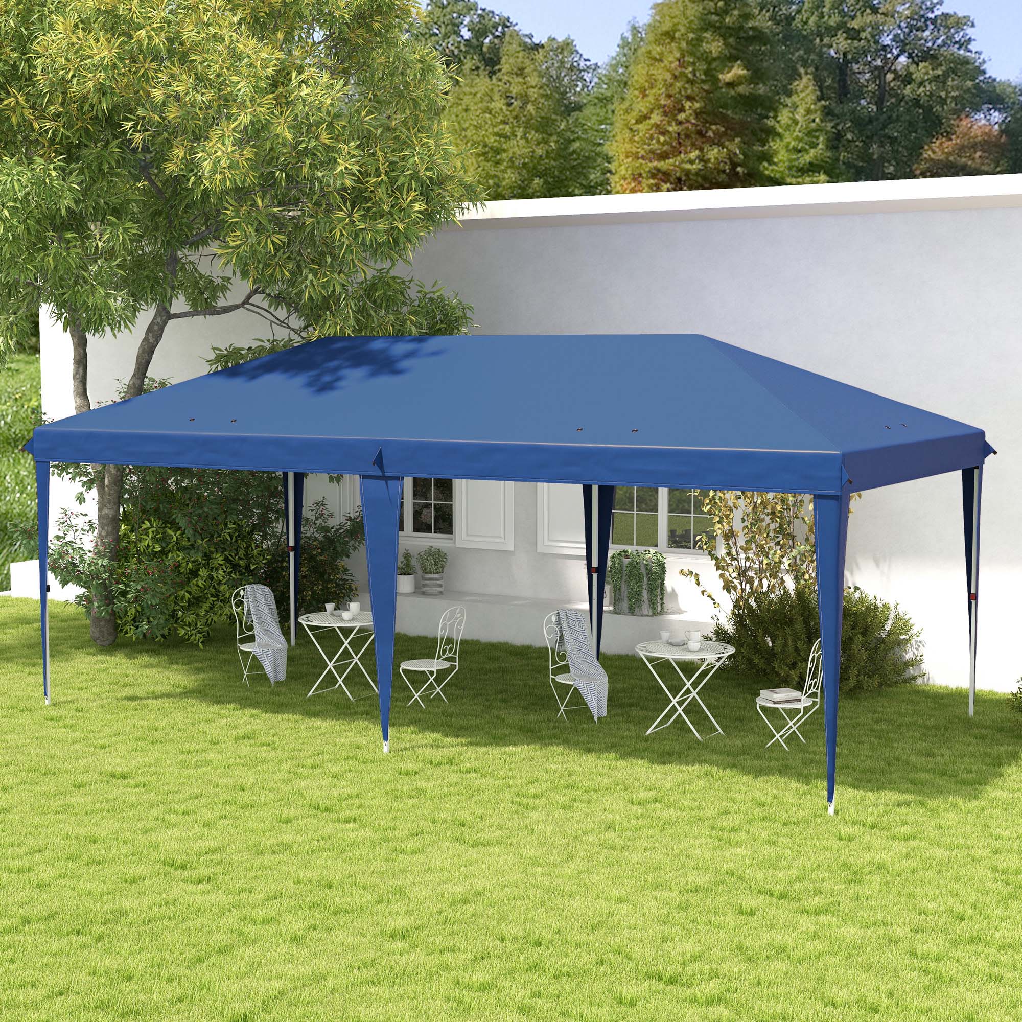 Outsunny 10' x 19' Outdoor Pop Up Party Tent Garden Easy Set Up Gazebo Canopy Market Event Sunshade Blue