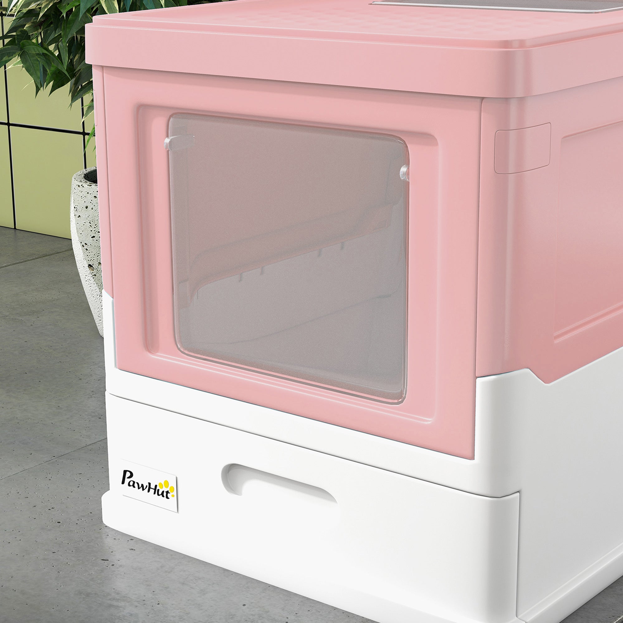 PawHut Cat Litter Tray with Hood Enclosed Cat Litter Box Pet Toilet w/ Lid, Scoop, Front Entry, 47.5 x 35.5 x 36.7cm - Pink