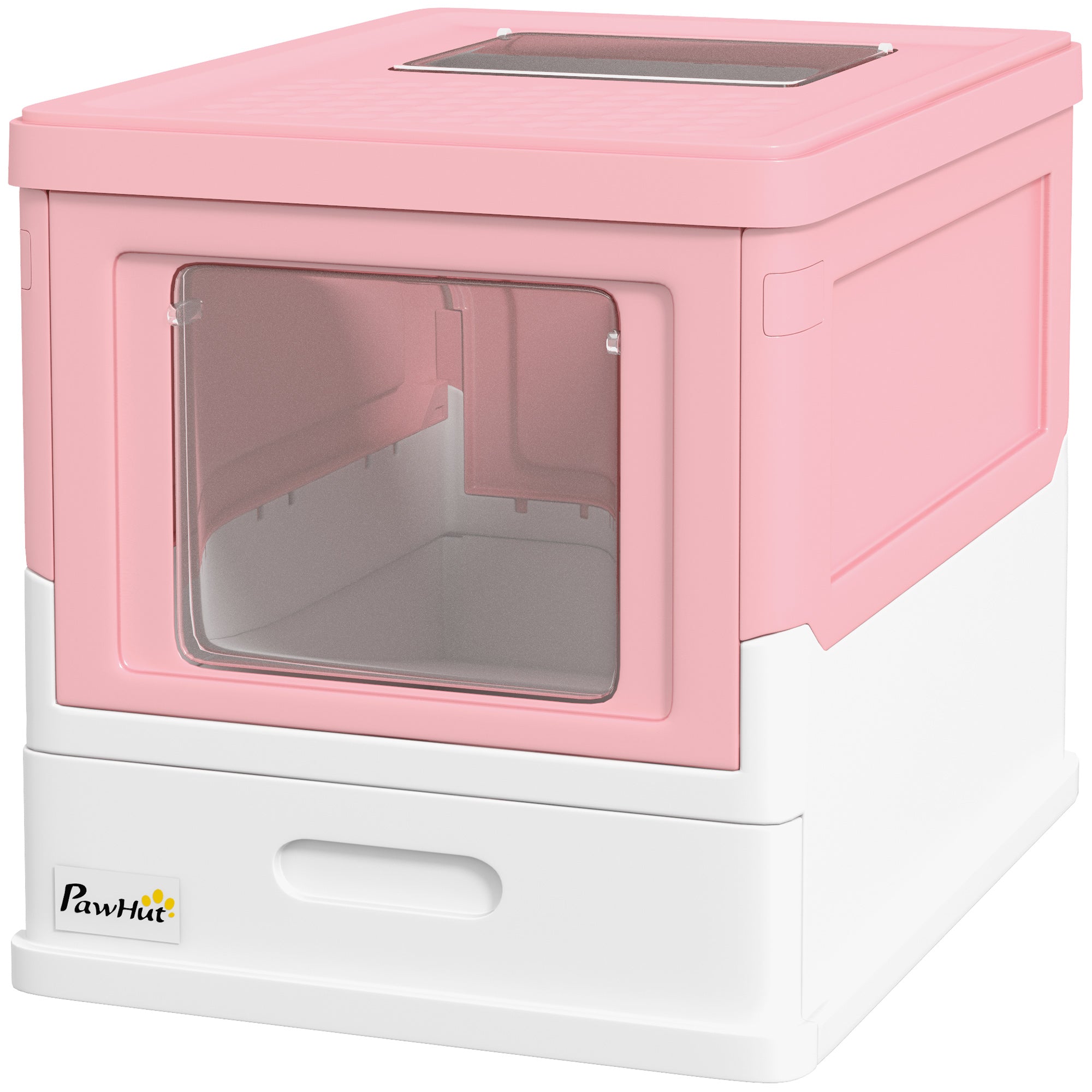PawHut Cat Litter Box, Top Entry Enclosed Foldable Kitty Litter Box with Scoop, Tray, Portable Kitten Litter Box Enclosure with Front Entry, Large Space, Pink