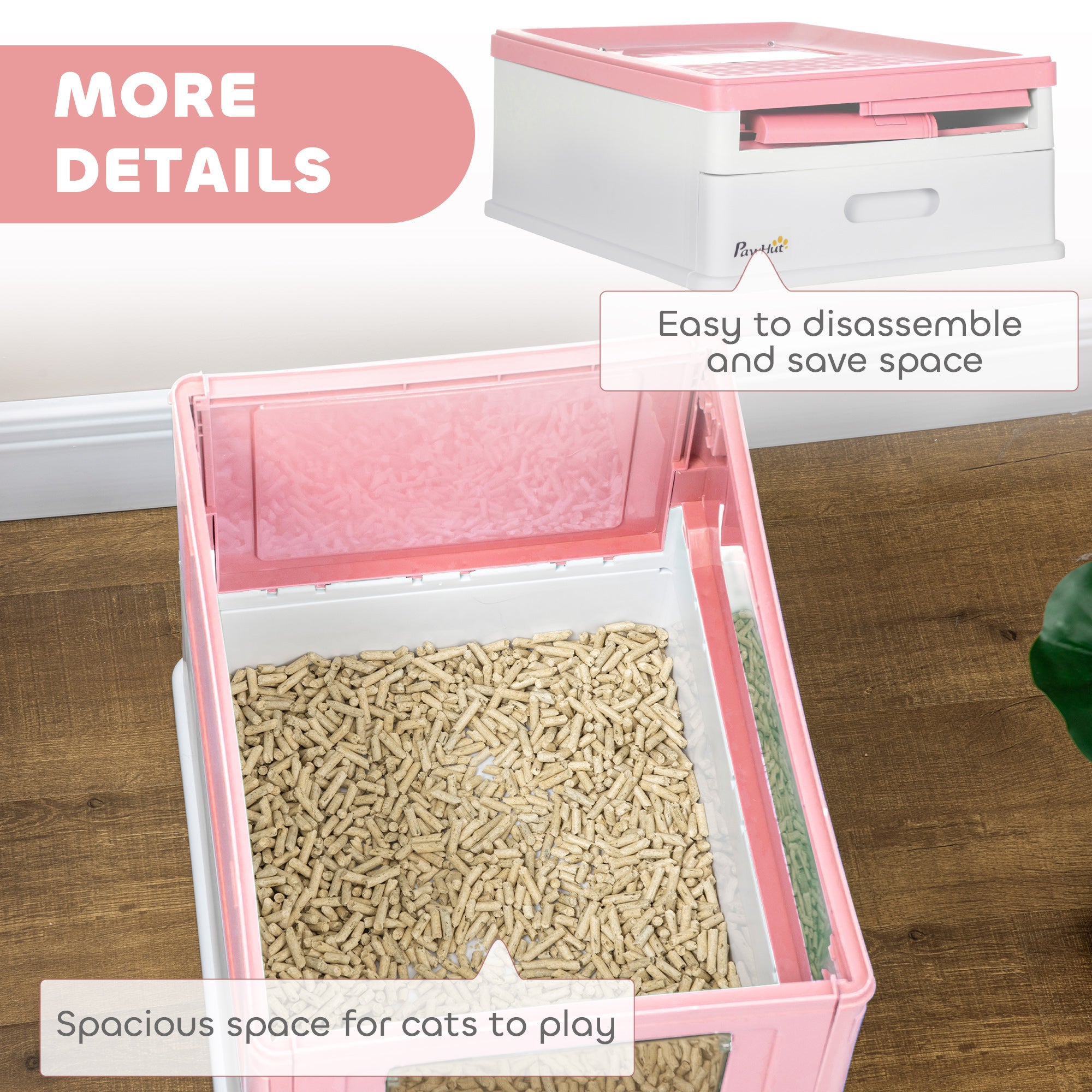 PawHut Cat Litter Box, Top Entry Enclosed Foldable Kitty Litter Box with Scoop, Tray, Portable Kitten Litter Box Enclosure with Front Entry, Large Space, Pink